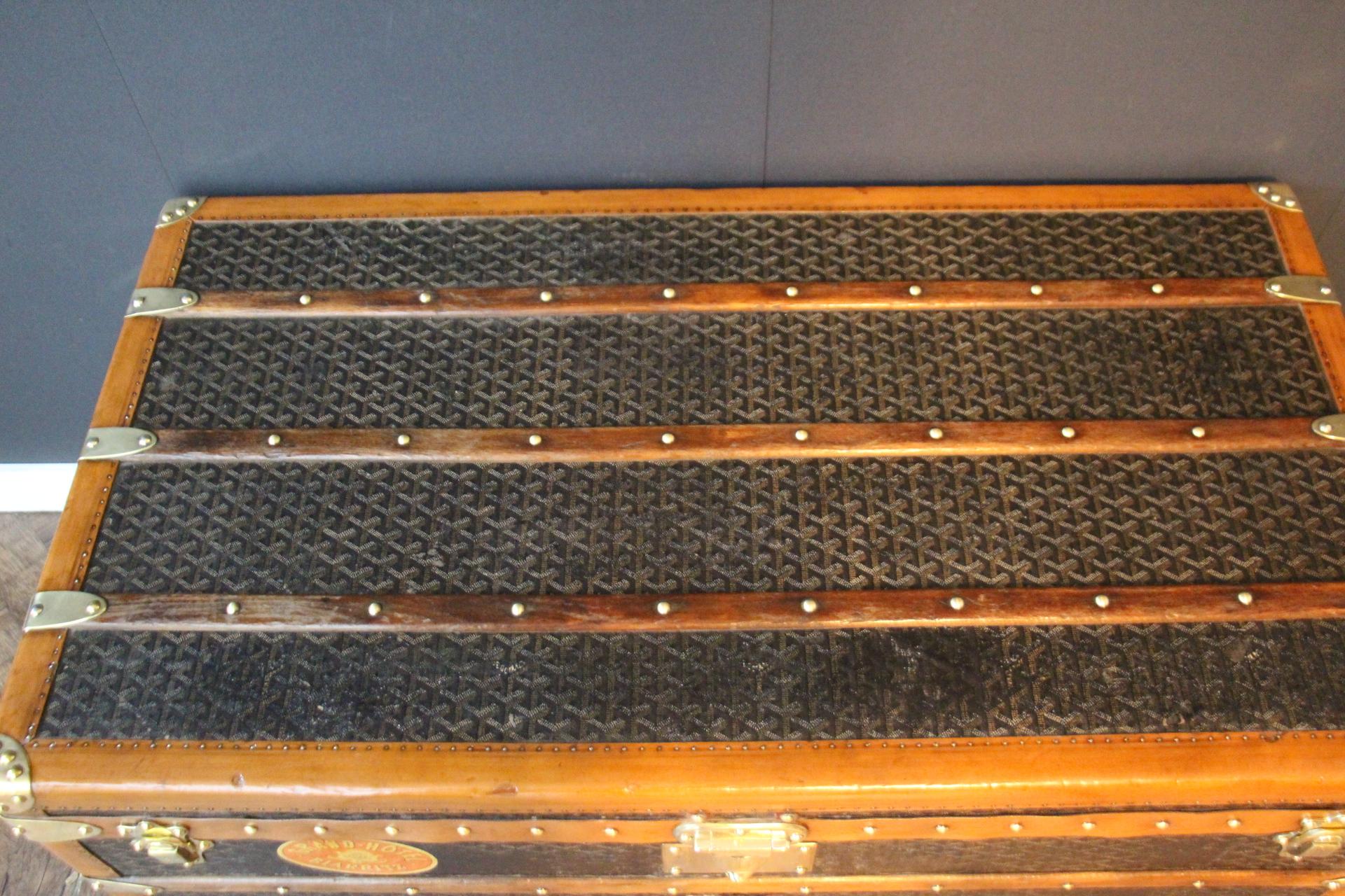 1920s Goyard Trunk, 100 cm Goyard Steamer Trunk, Goyard Courrier Trunk 3