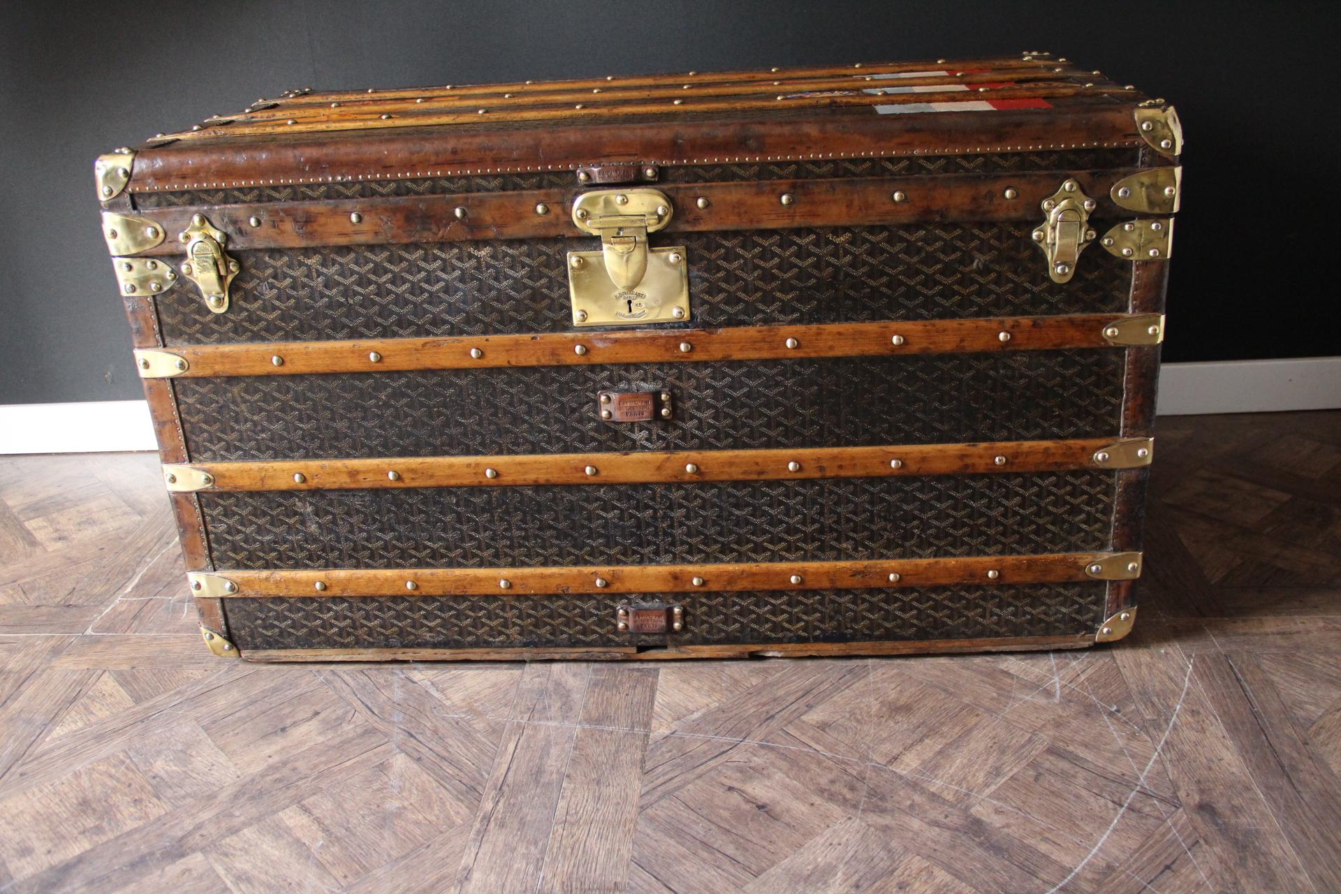 Coffre Goyard des années 1920, coffre à vapeur Goyard 100 cm, coffre à vapeur Goyard en vente 10