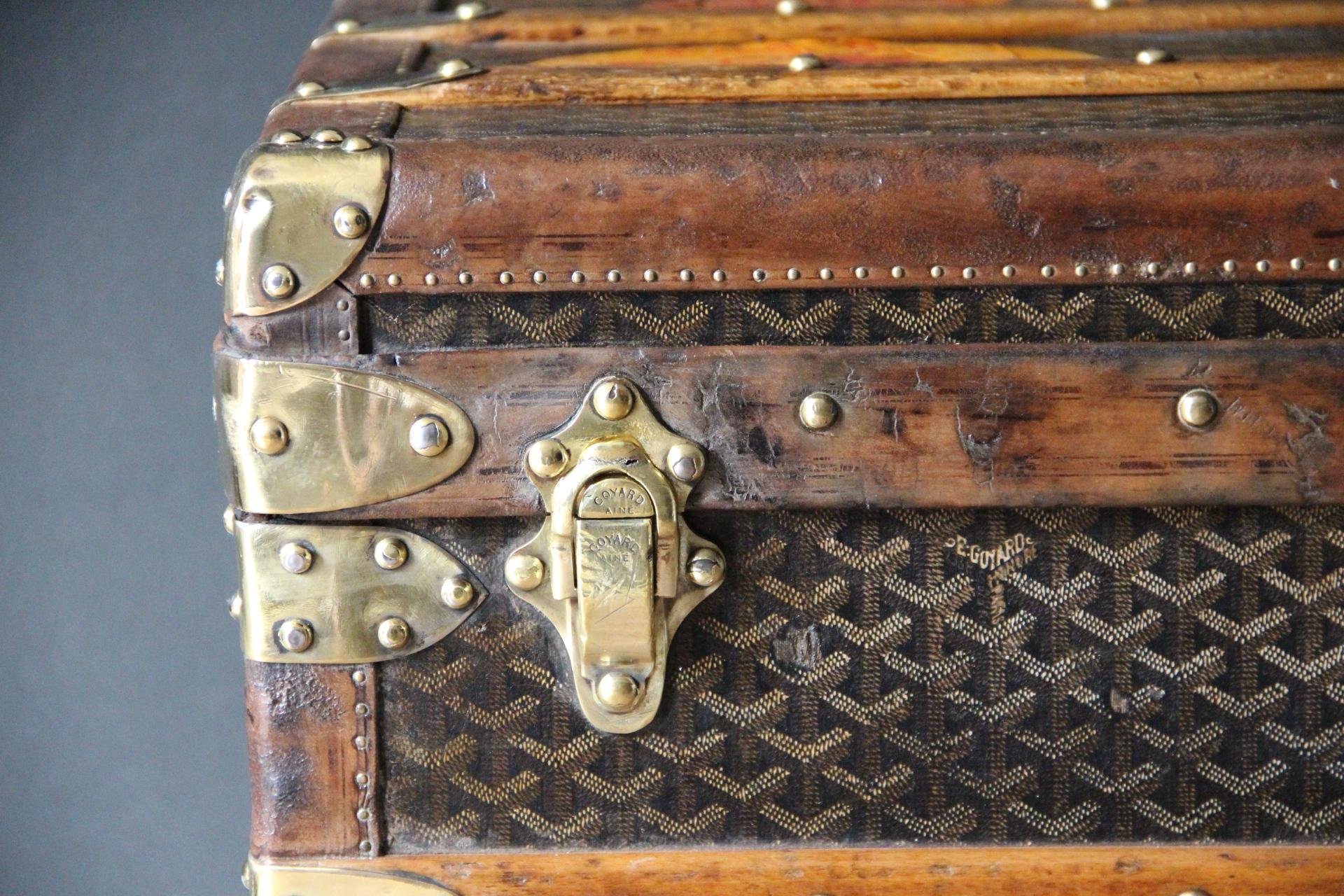 Art déco Coffre Goyard des années 1920, coffre à vapeur Goyard 100 cm, coffre à vapeur Goyard en vente