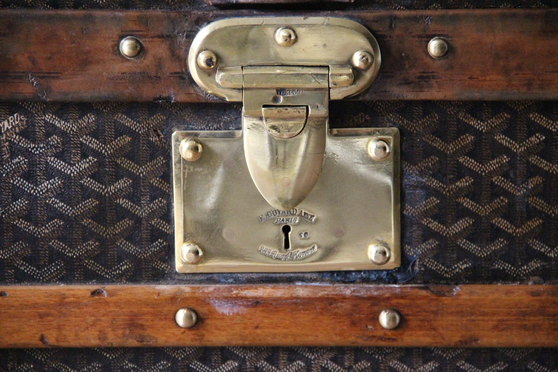 Français Coffre Goyard des années 1920, coffre à vapeur Goyard 100 cm, coffre à vapeur Goyard en vente