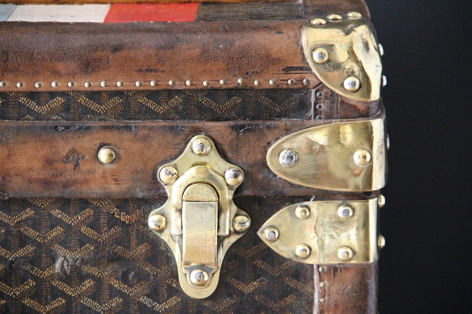 Coffre Goyard des années 1920, coffre à vapeur Goyard 100 cm, coffre à vapeur Goyard Bon état - En vente à Saint-Ouen, FR