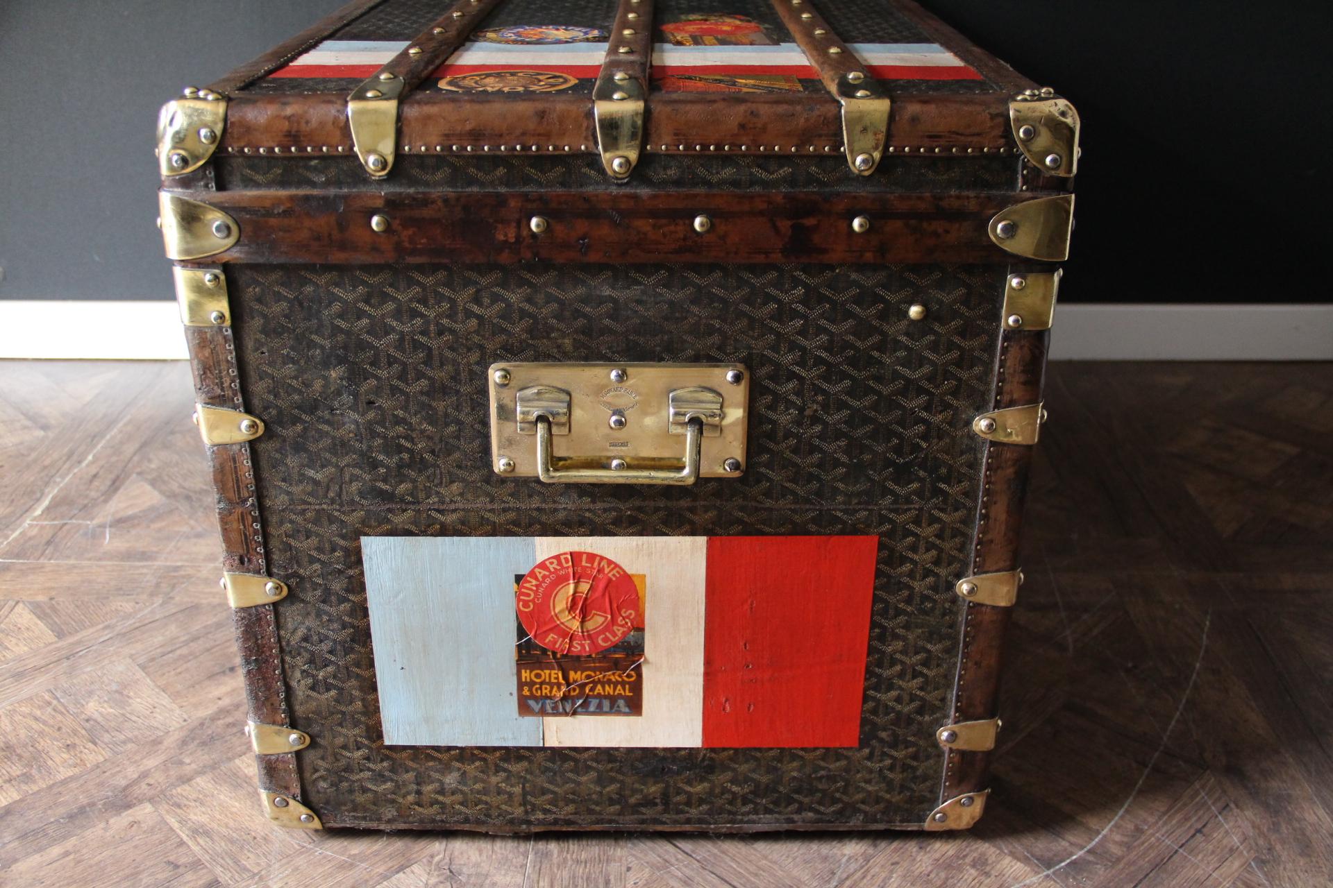 Début du 20ème siècle Coffre Goyard des années 1920, coffre à vapeur Goyard 100 cm, coffre à vapeur Goyard en vente