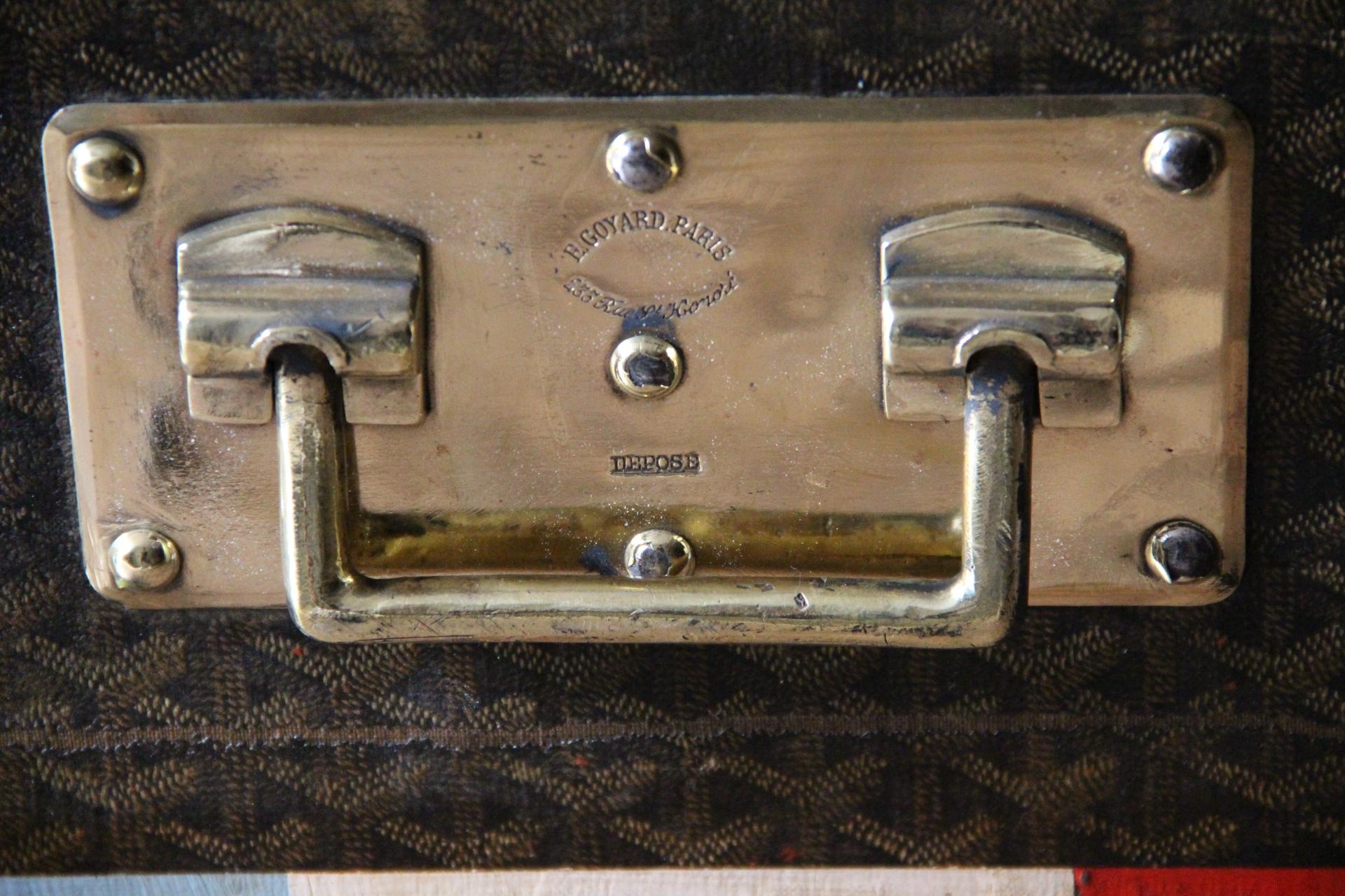 Laiton Coffre Goyard des années 1920, coffre à vapeur Goyard 100 cm, coffre à vapeur Goyard en vente