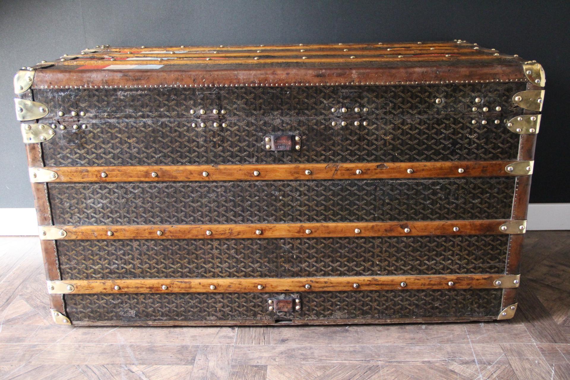 Coffre Goyard des années 1920, coffre à vapeur Goyard 100 cm, coffre à vapeur Goyard en vente 2