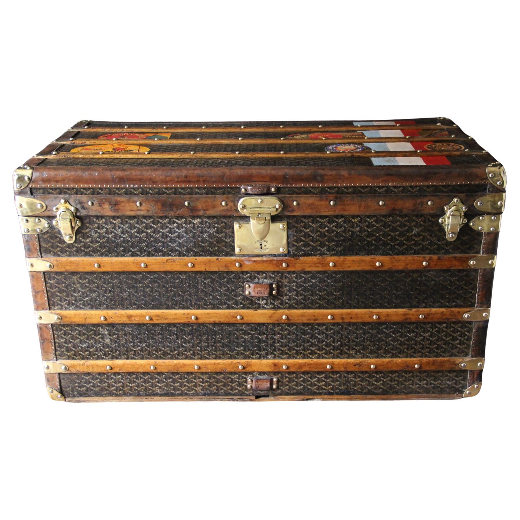 1920s Goyard Trunk, 100 cm Goyard Steamer Trunk, Goyard Courrier Trunk