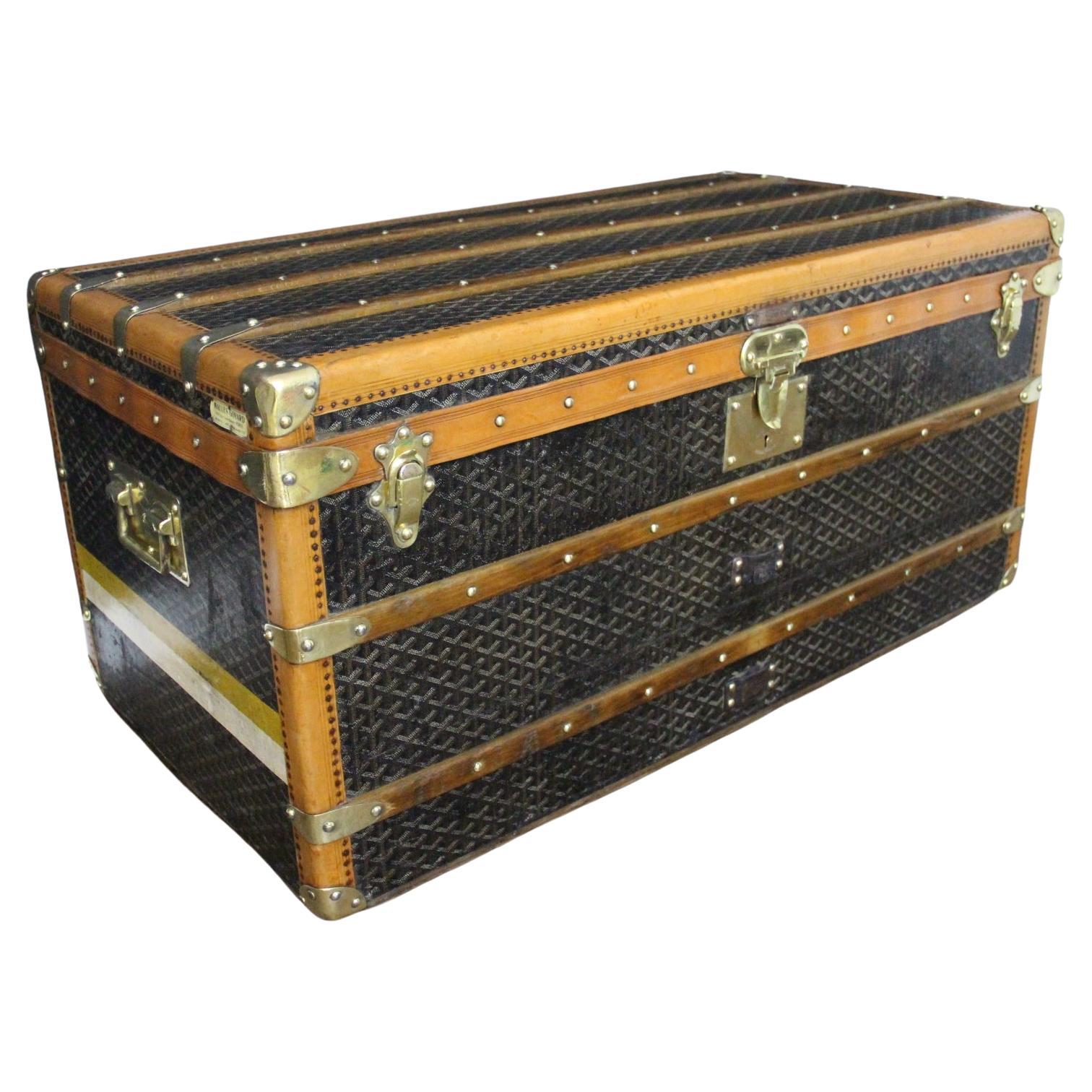 1920s Goyard Trunk, 100 cm Goyard Steamer Trunk, Goyard Courrier Trunk