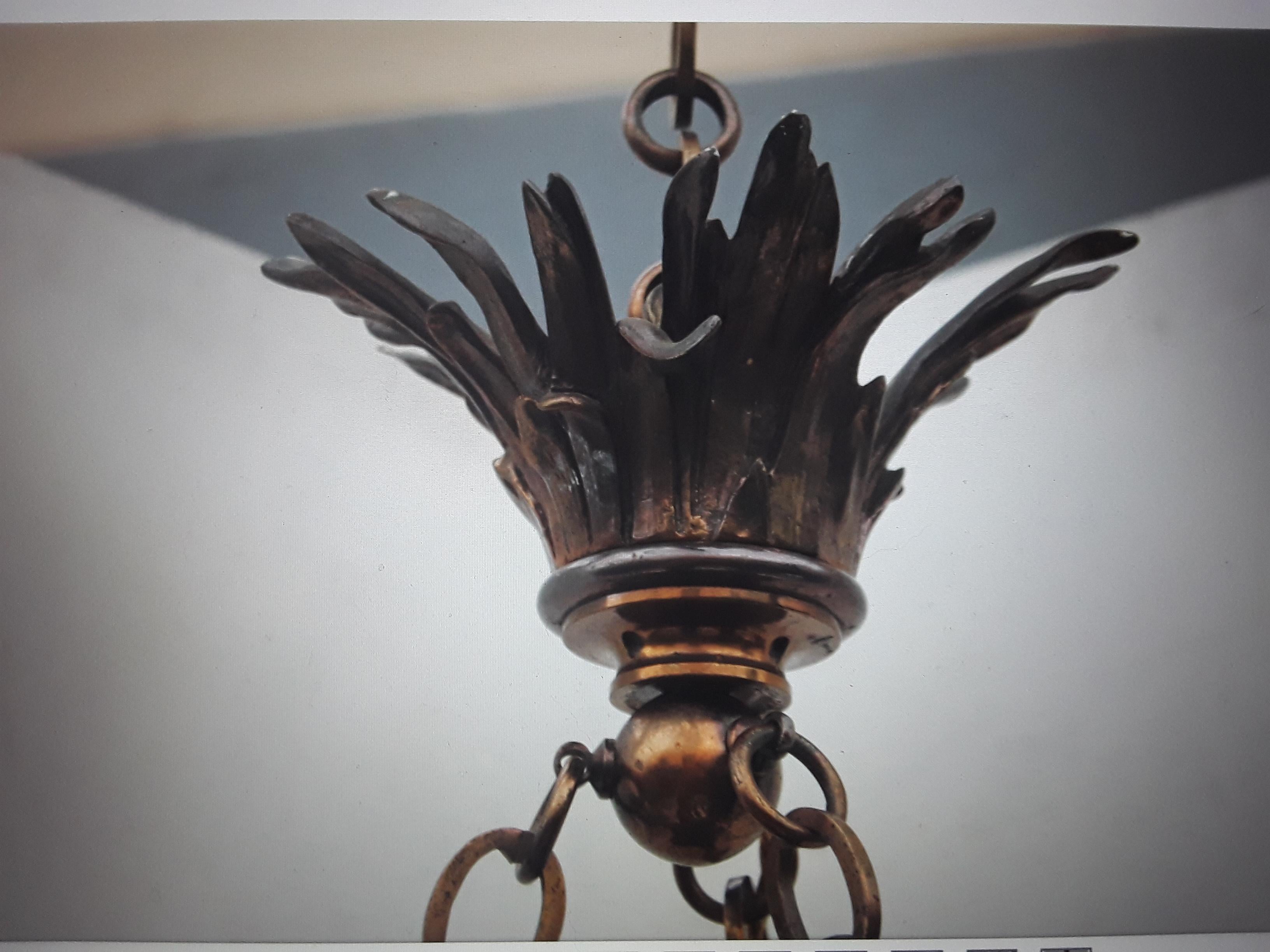 Grand lustre Art Déco Nenuphar en bronze des années 1920  en vente 3