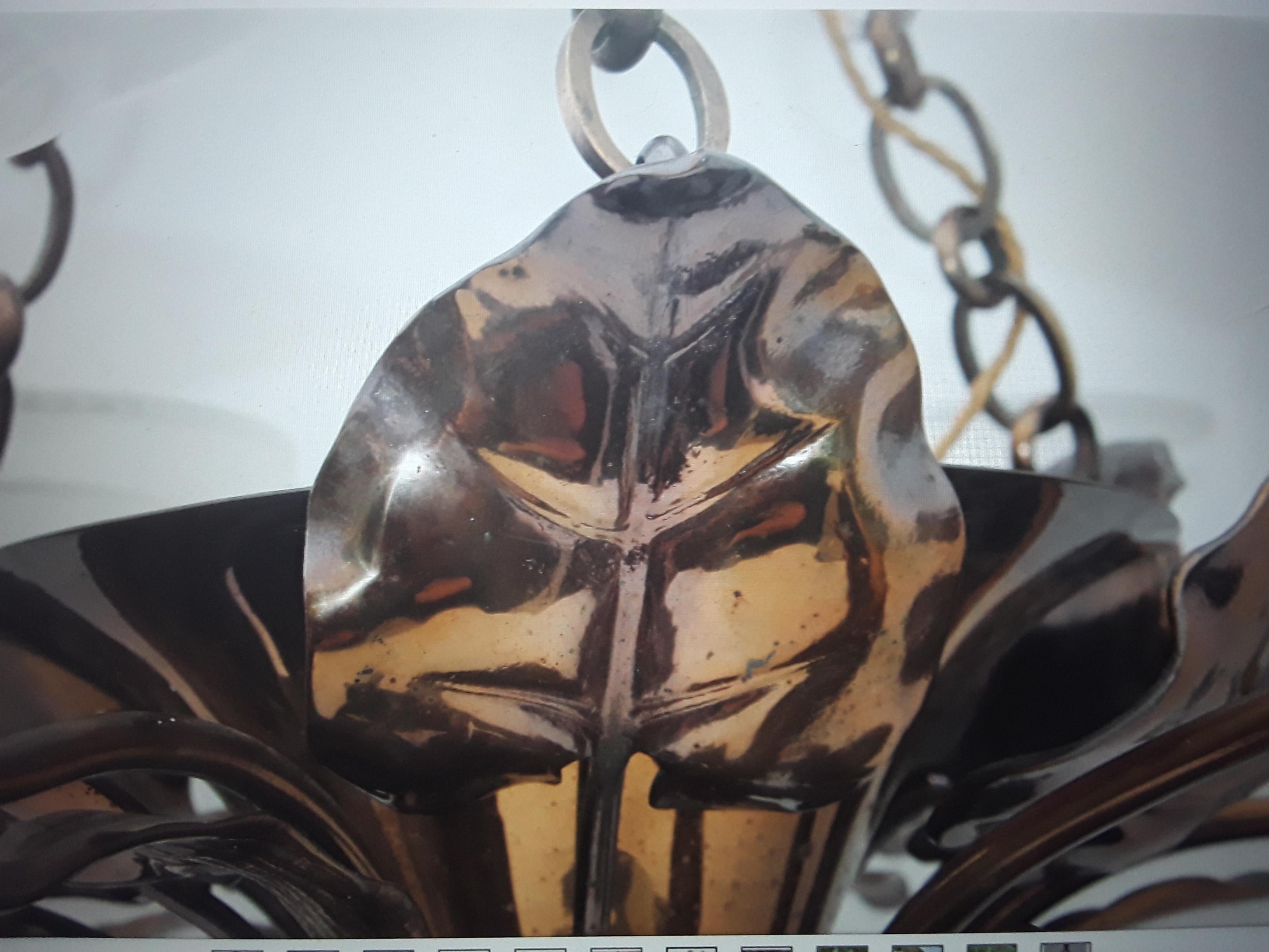 Grand lustre Art Déco Nenuphar en bronze des années 1920  en vente 1