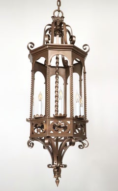 1920s Grand Byzantine Brass Entryway Lantern Pendant Light
