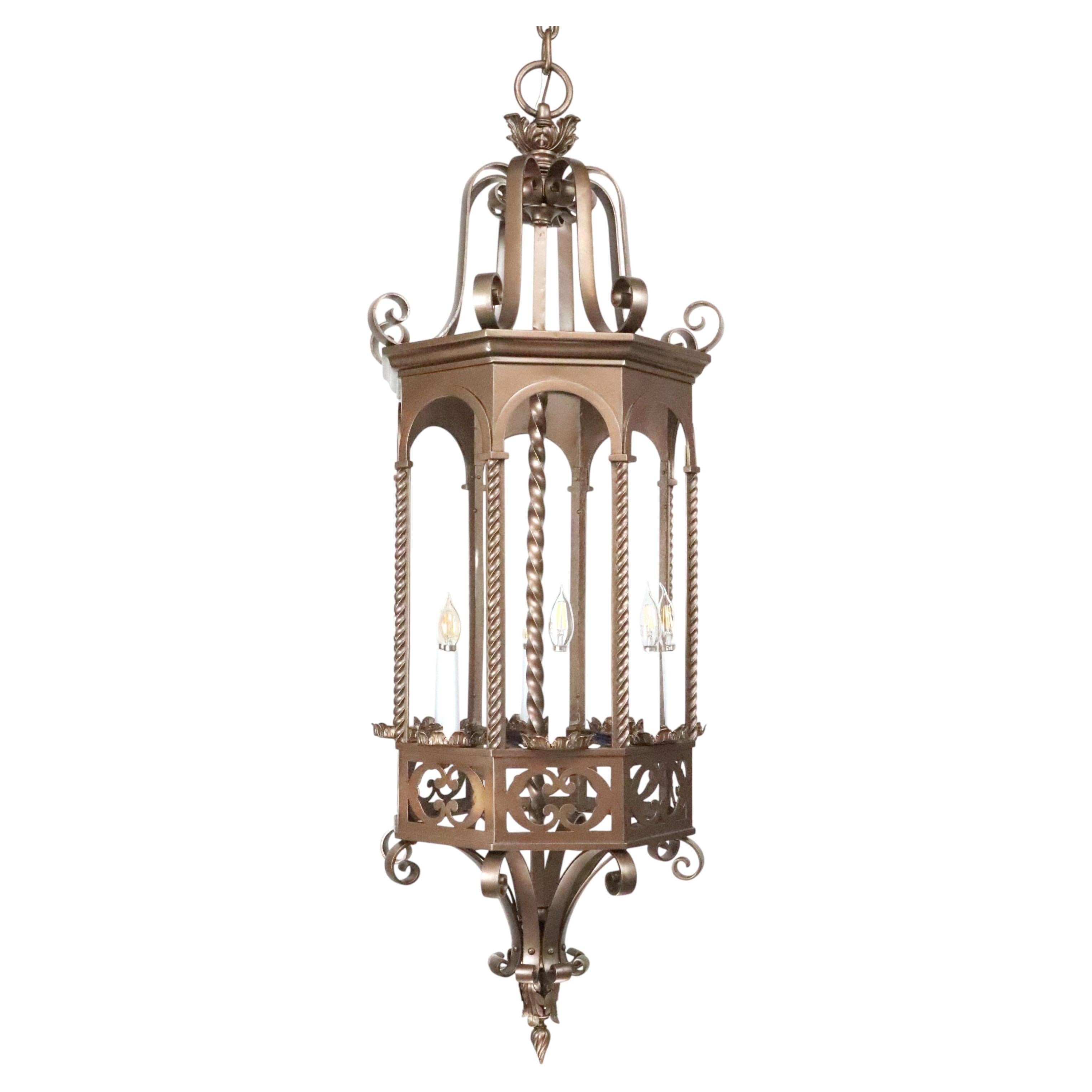 1920s Grand Byzantine Brass Entryway Lantern Pendant Light