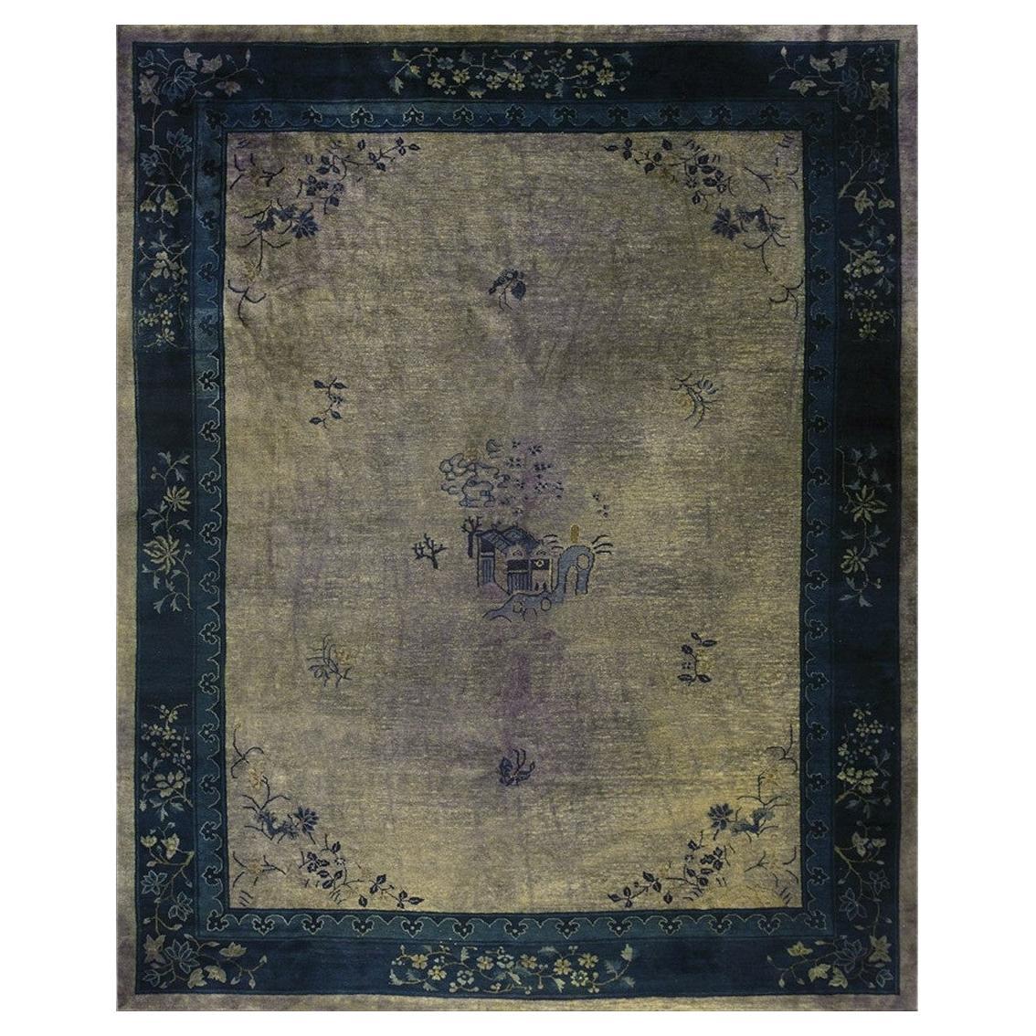 Rugs On Net Gray Antique Floral Chinese Art Deco Peking Rug Wool Area Rug Carpet