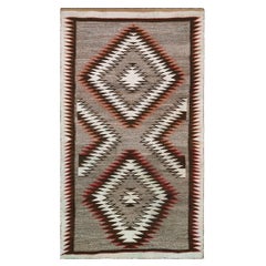 1920s Gray Antique Tribal Geometric Design Navajo Flat Woven Native American Rug