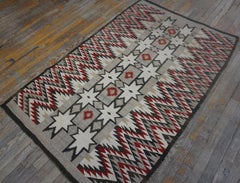 1920s Gray Red Black Geometric Antique American Navajo Rug 3'8" x 5'10" Carpet