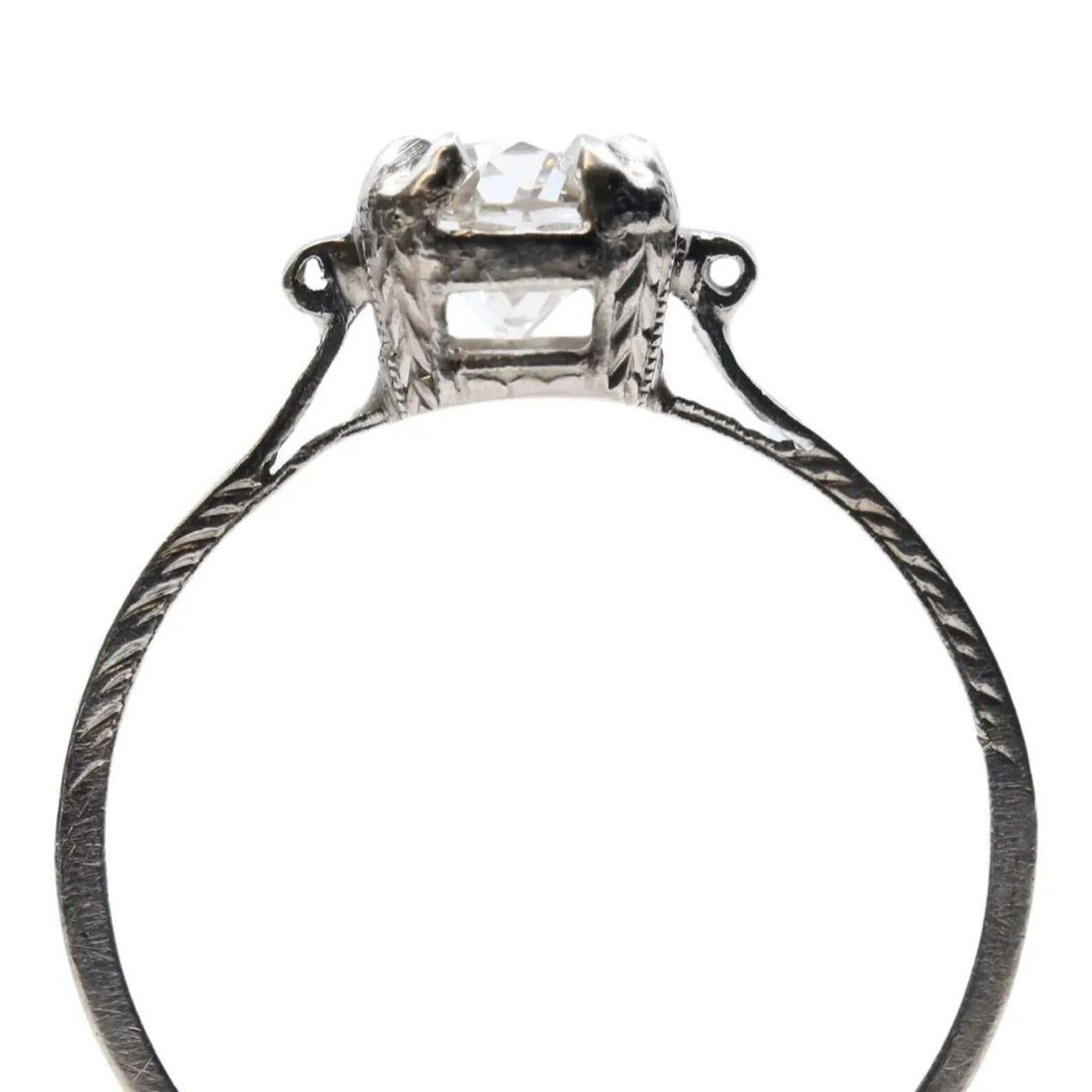 Old European Cut 1920's Greek Revival Art Deco 0.80 Carat Diamond Engagement Ring in Platinum For Sale