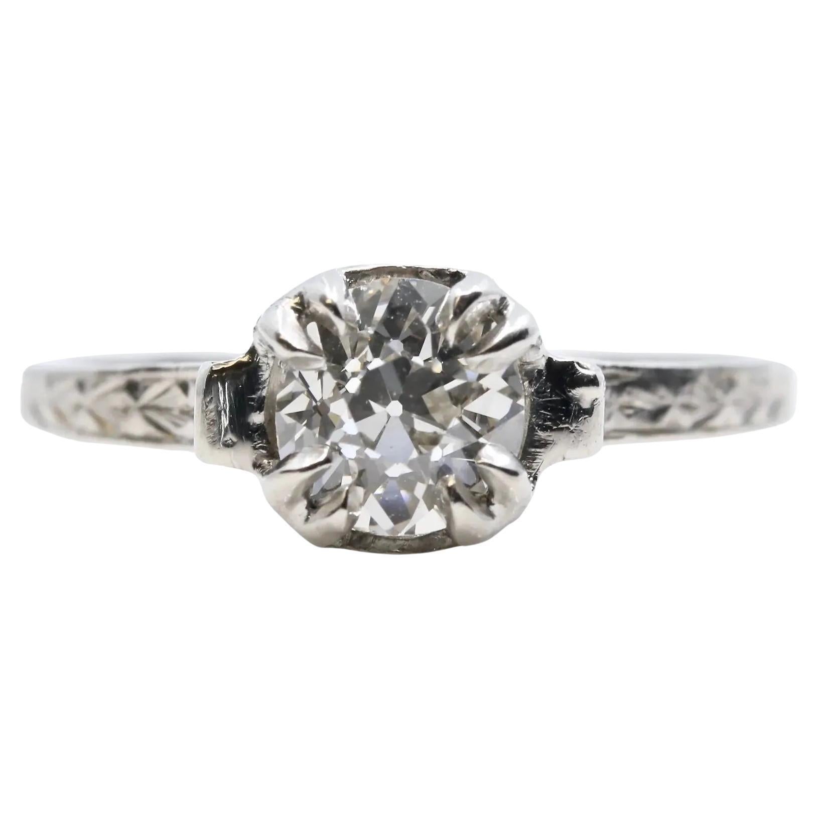 1920's Greek Revival Art Deco 0.80 Carat Diamond Engagement Ring in Platinum