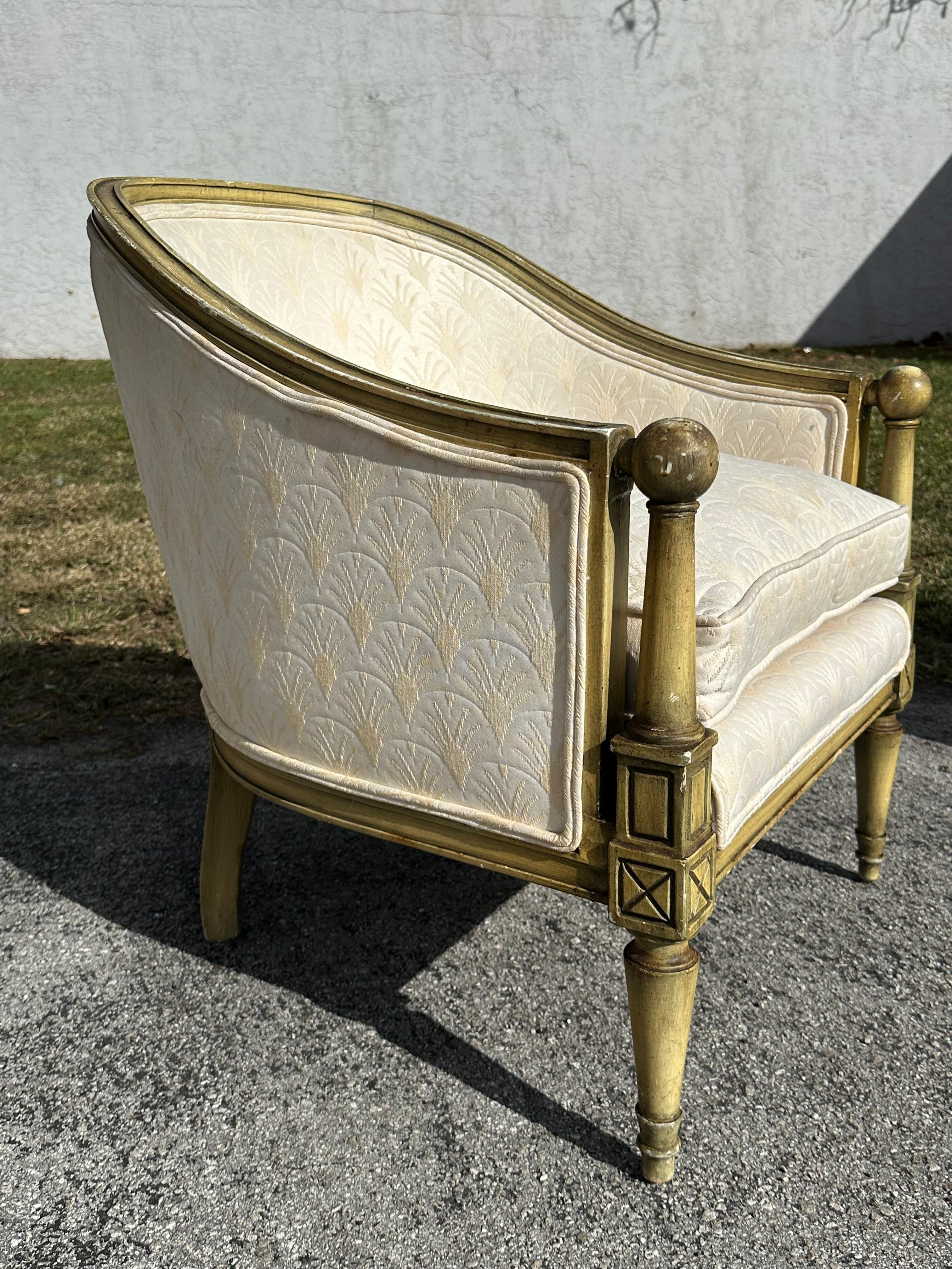 Chaises de baril en bergère verte et beige de France des années 1920, ensemble de 2 en vente 3