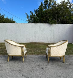 1920s Green Beige French Bergere Barrel Chairs, Set of 2
