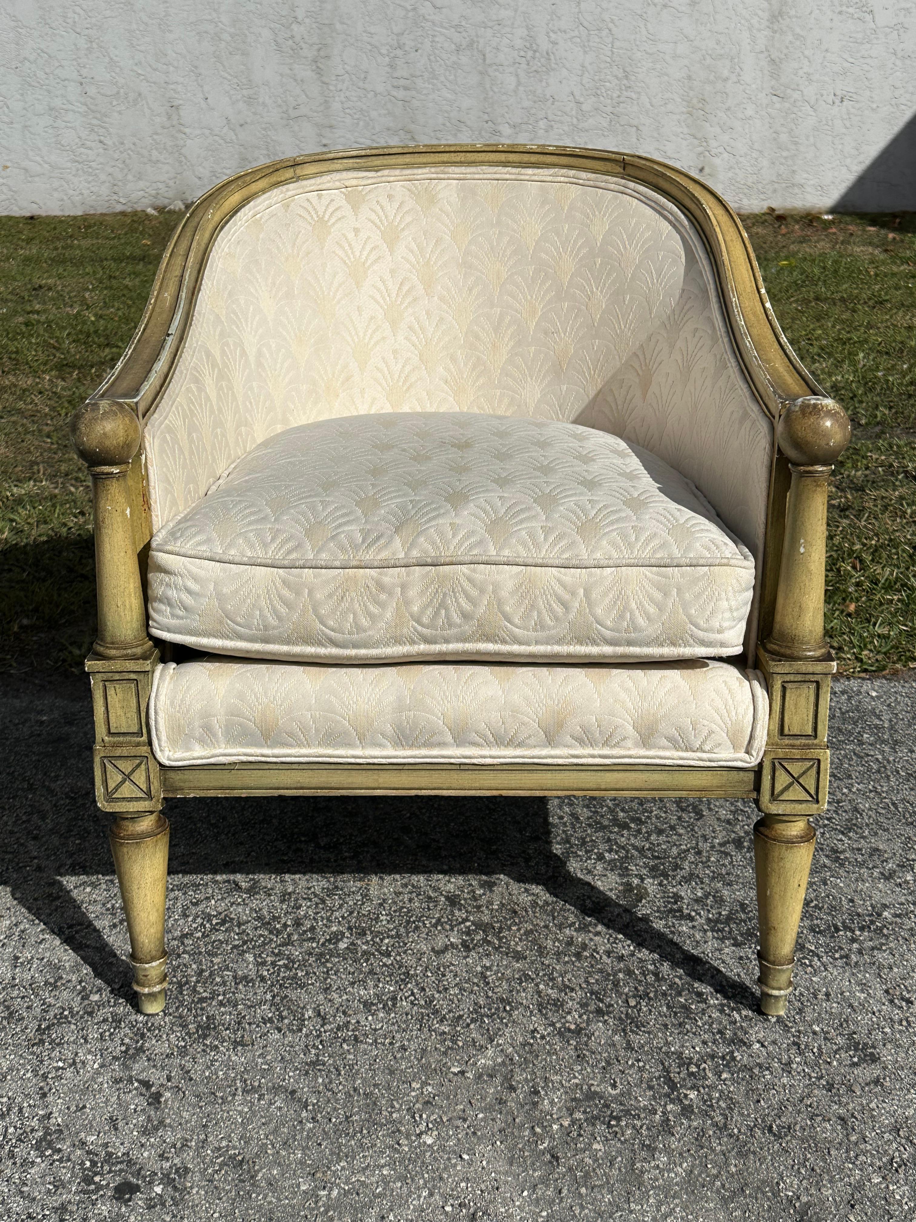 Chaises de baril en bergère verte et beige de France des années 1920, ensemble de 2 en vente 2