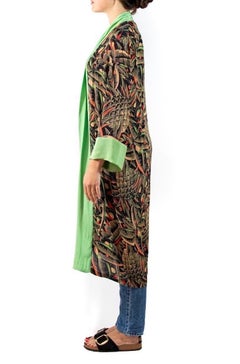 1920S Green & Black Rayon Rare Art Deco Tropical Print Kimono