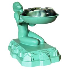 1920s Green Enamel Nuart Nude Female Ashtray With McCoy Ashtray