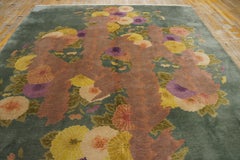 1920s Green Floral Antique Chinese Art Deco Rug by Nichols 7'10''x9'2'' Carpet