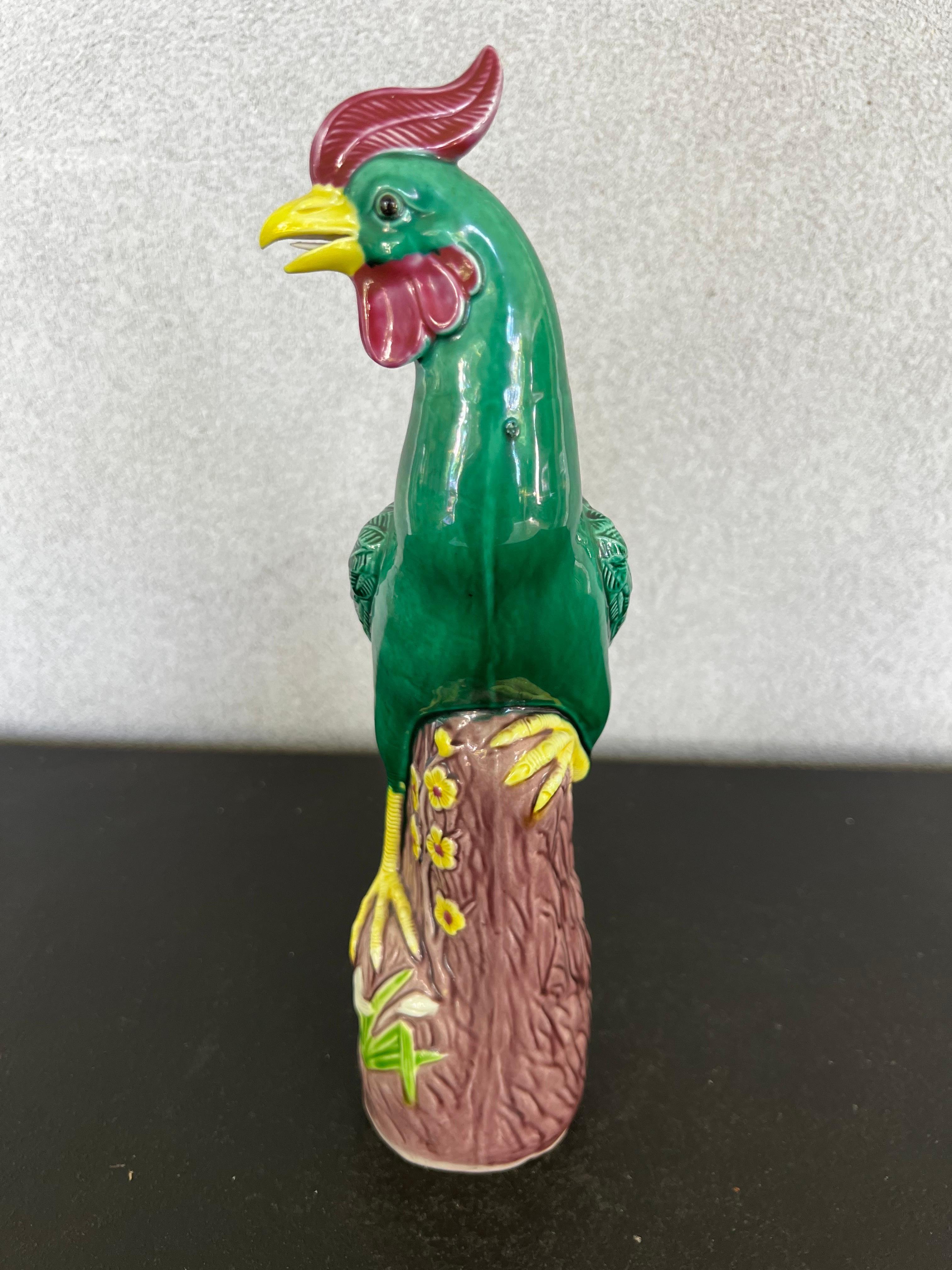 Hand-Painted 1920’s Green Japanese Porcelain Parrot  For Sale
