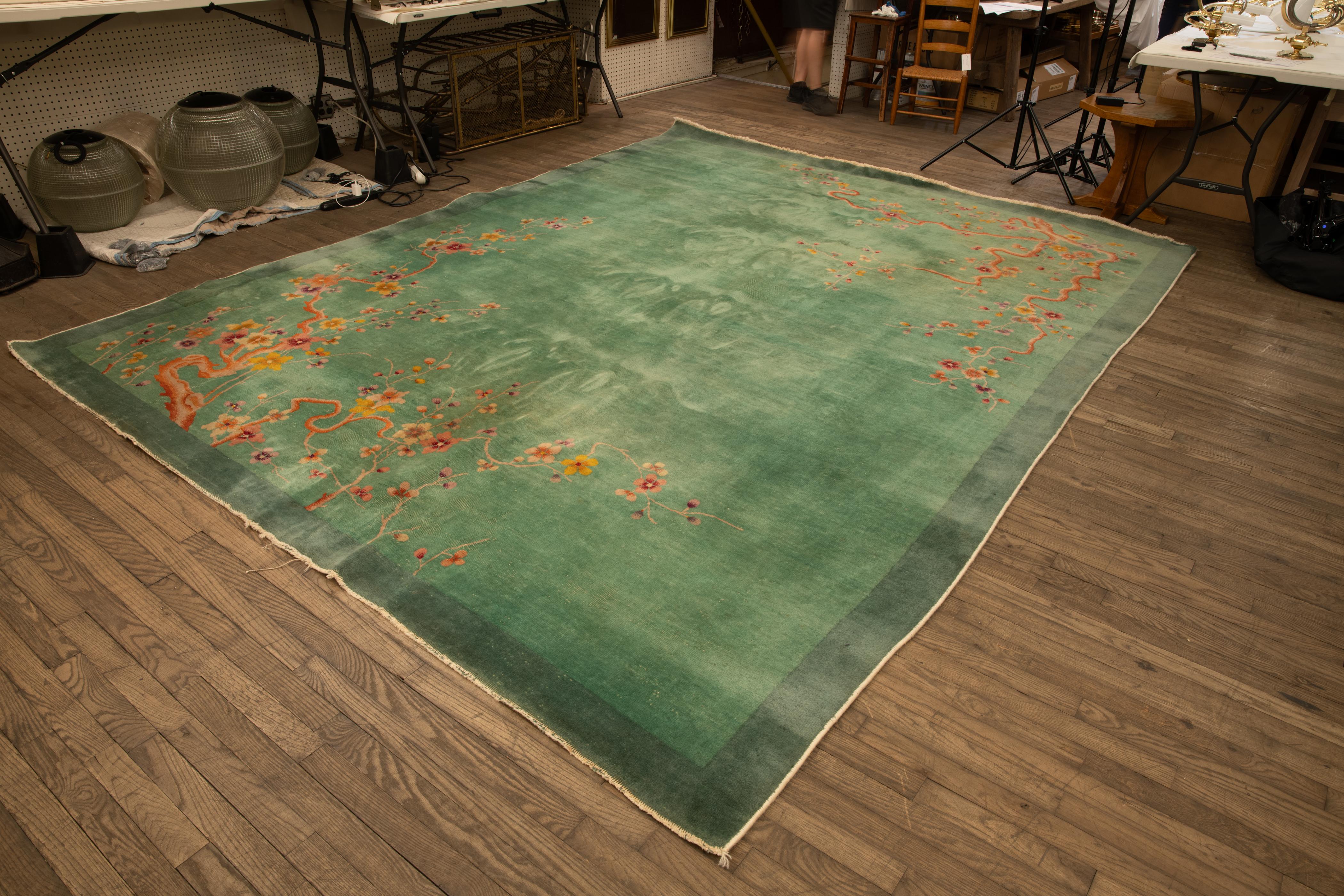 Chinese 1920s Green Nichols Art Deco Rug