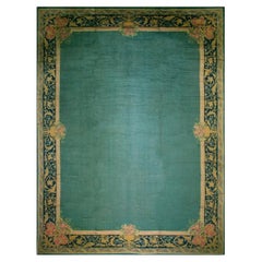 1920er Jahre Grünes offenes Feld Rosen Bordüre Antiker Donegal Kunsthandwerk Webteppich Teppich
