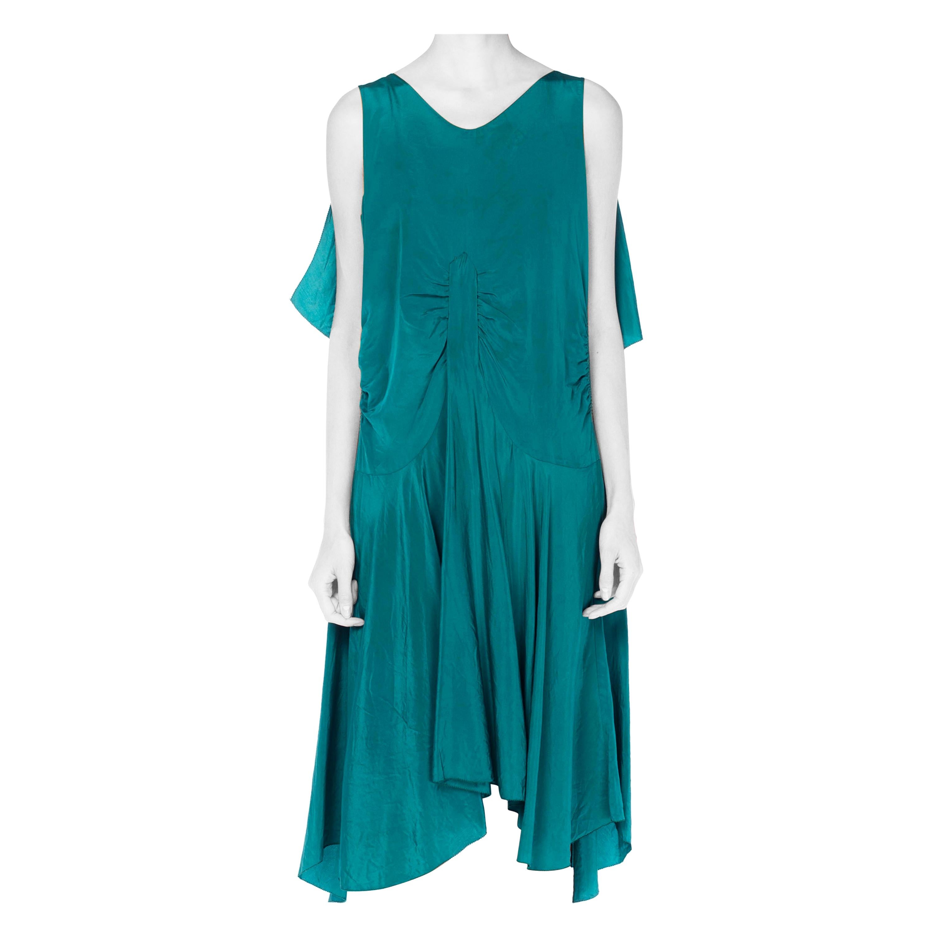 1920S Teal Silk Charmeuse  Cocktail Dress With Bias Skirt