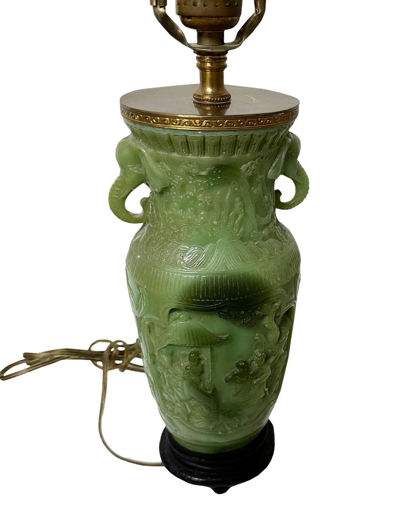 American 1920s Green Table Lamps with Elephants  For Sale