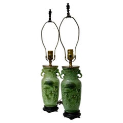 Used 1920s Green Table Lamps with Elephants 