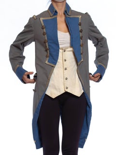 1920S Grey & Blue Wool 18Th Century Style Military Frock Coat