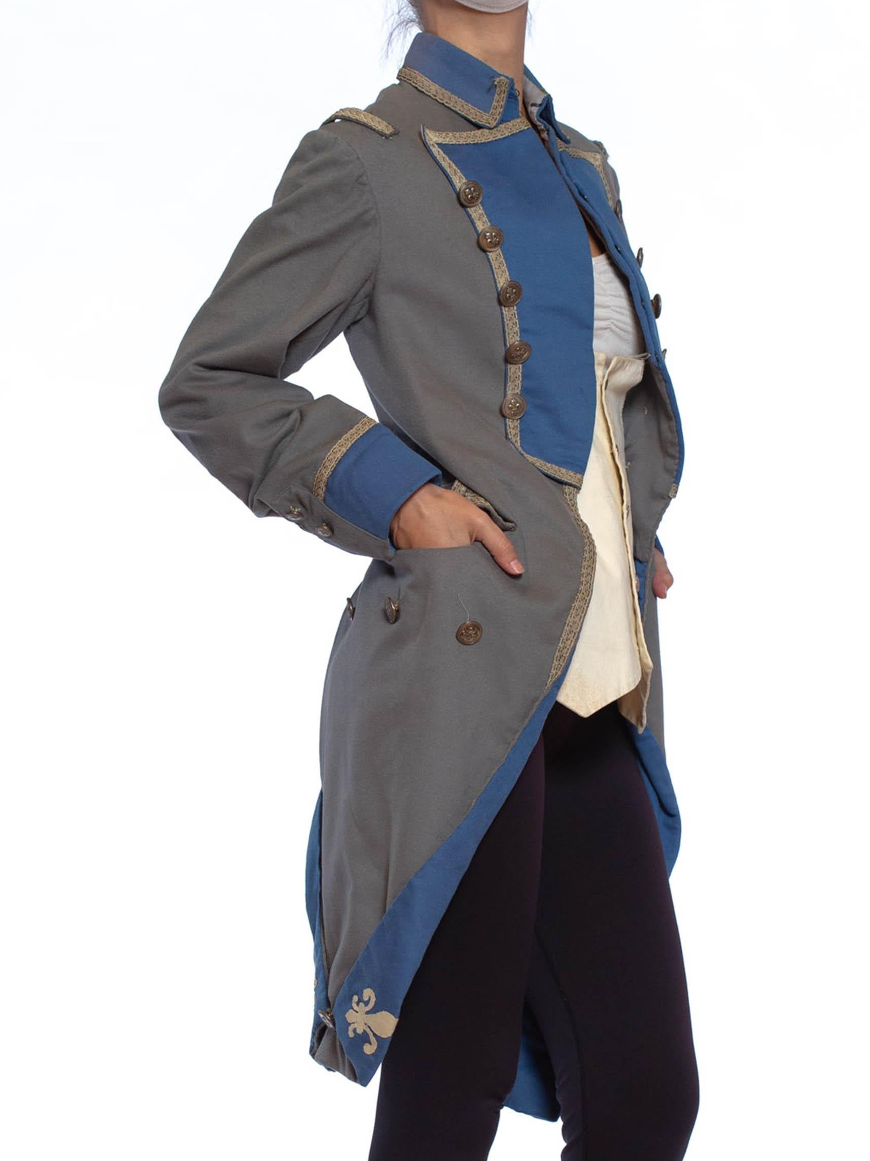 1920S Grey & Blue Wool 18Th Century Style Military Frock Coat For Sale 1