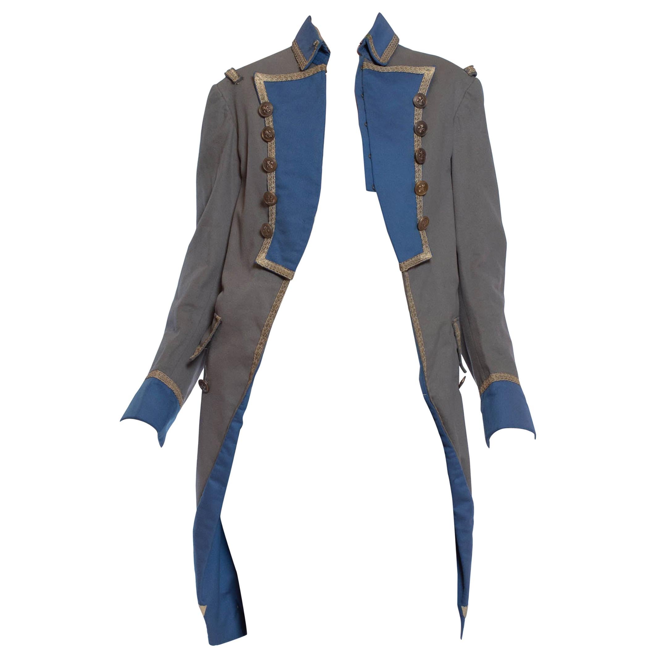 1920S Grey & Blue Wool 18Th Century Style Military Frock Coat For Sale