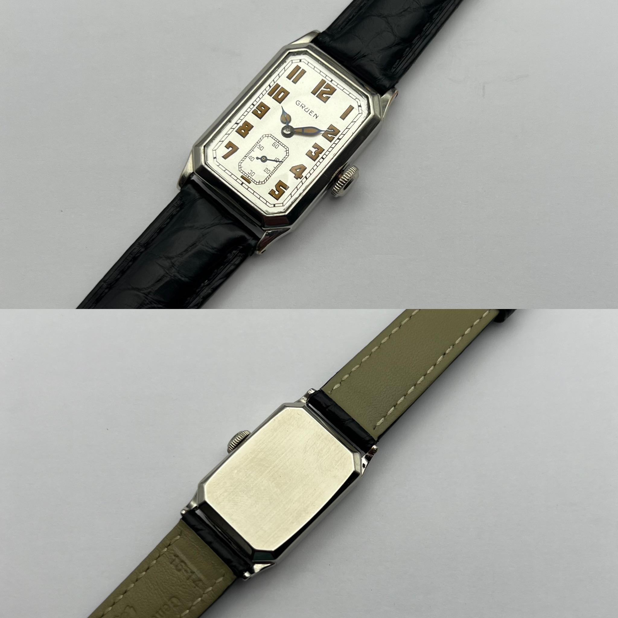 1920's Gruen Quadron 15 Jewel Restored. Beautiful Art Deco Watch In Good Condition In Raleigh, NC