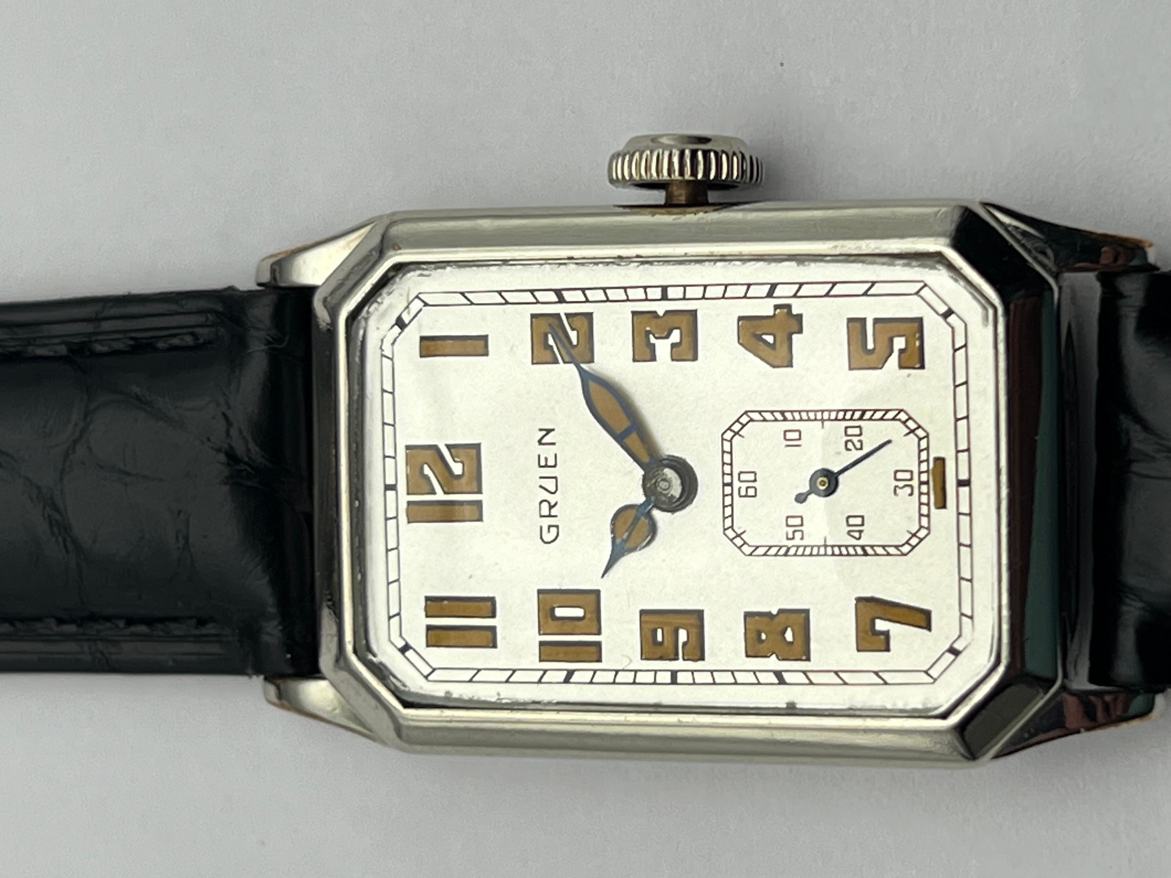Women's or Men's 1920's Gruen Quadron 15 Jewel Restored. Beautiful Art Deco Watch