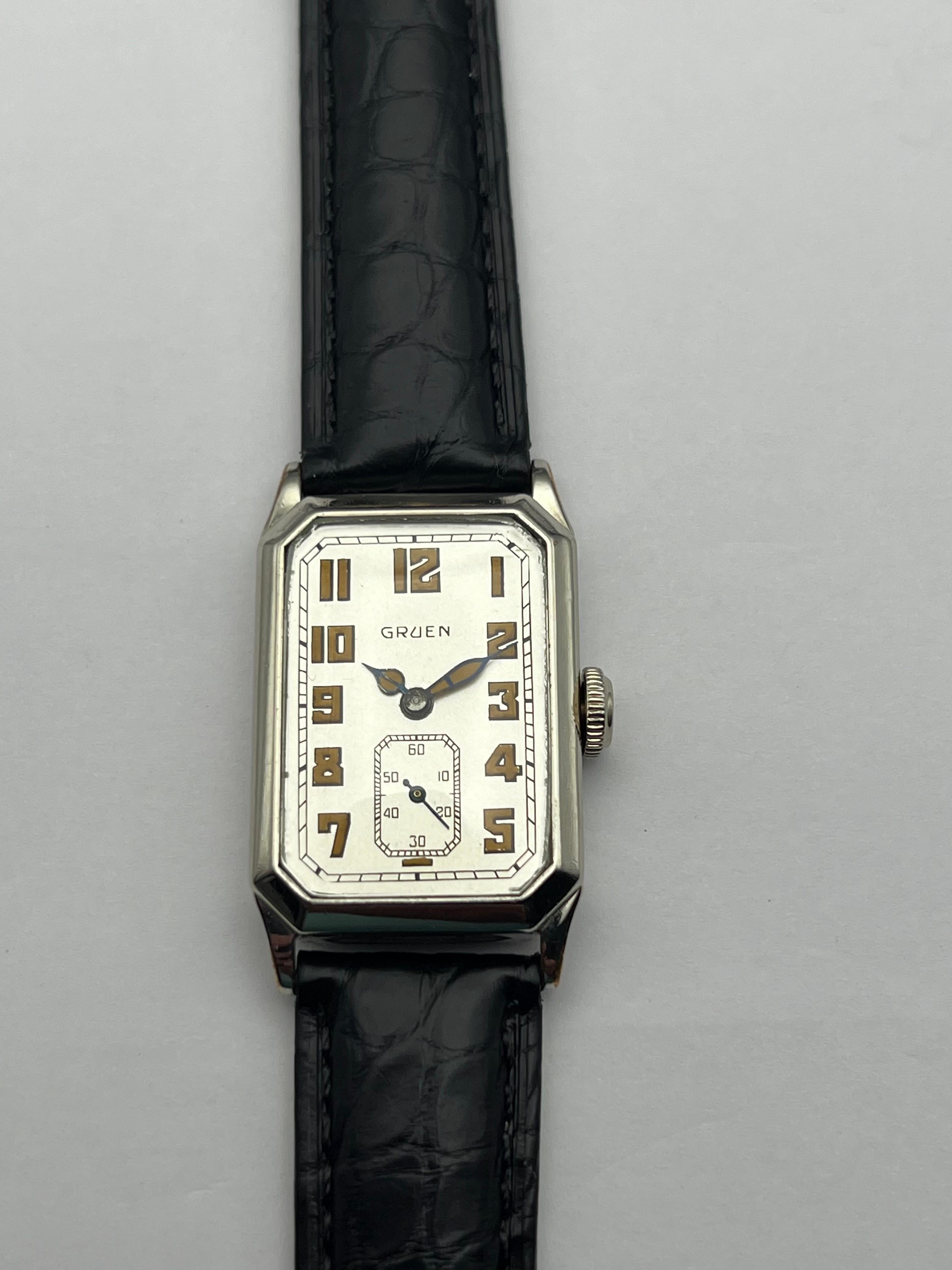1920's Gruen Quadron 15 Jewel Restored. Beautiful Art Deco Watch 1