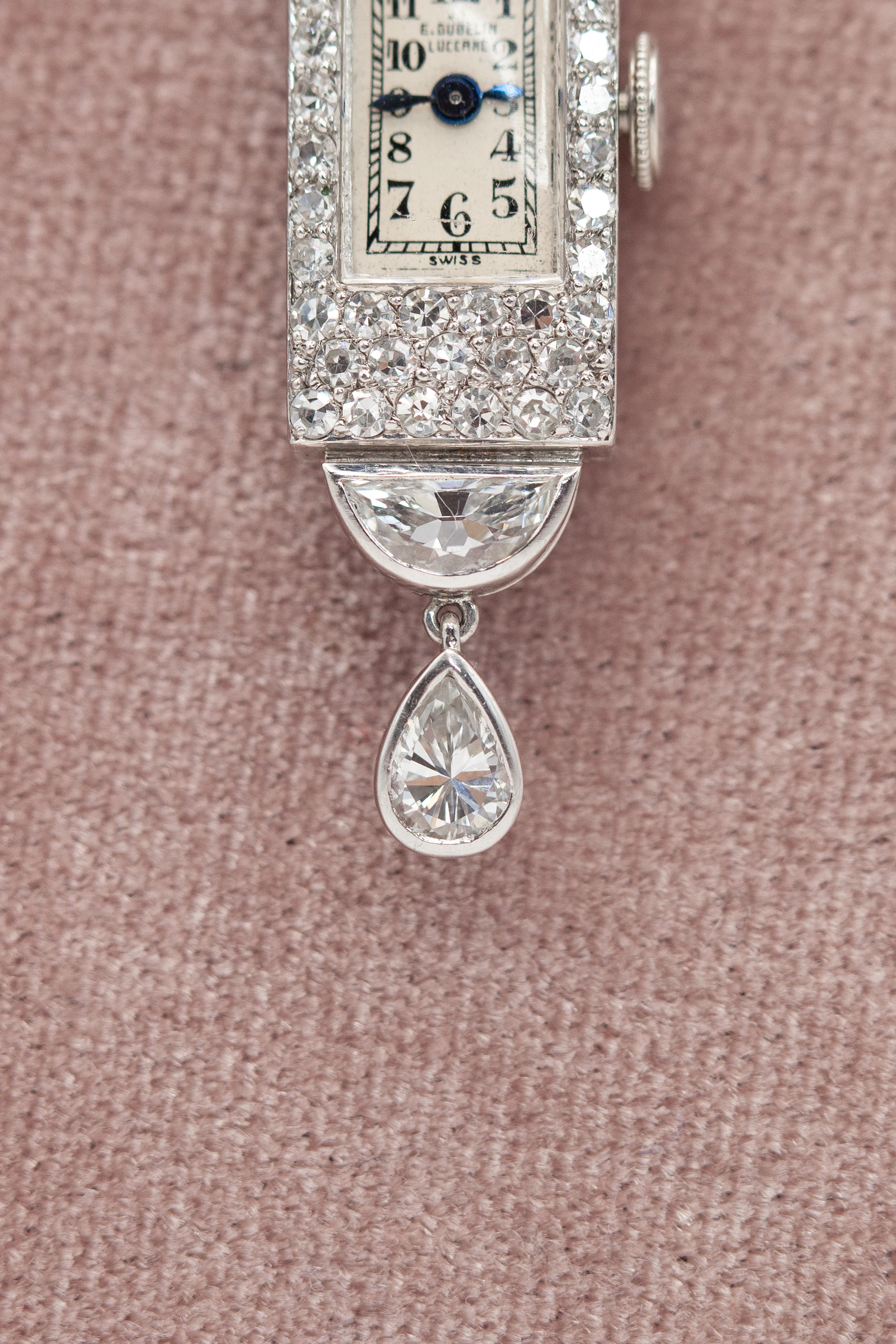 1920s Gubelin Platinum Diamond Lapel Watch 4