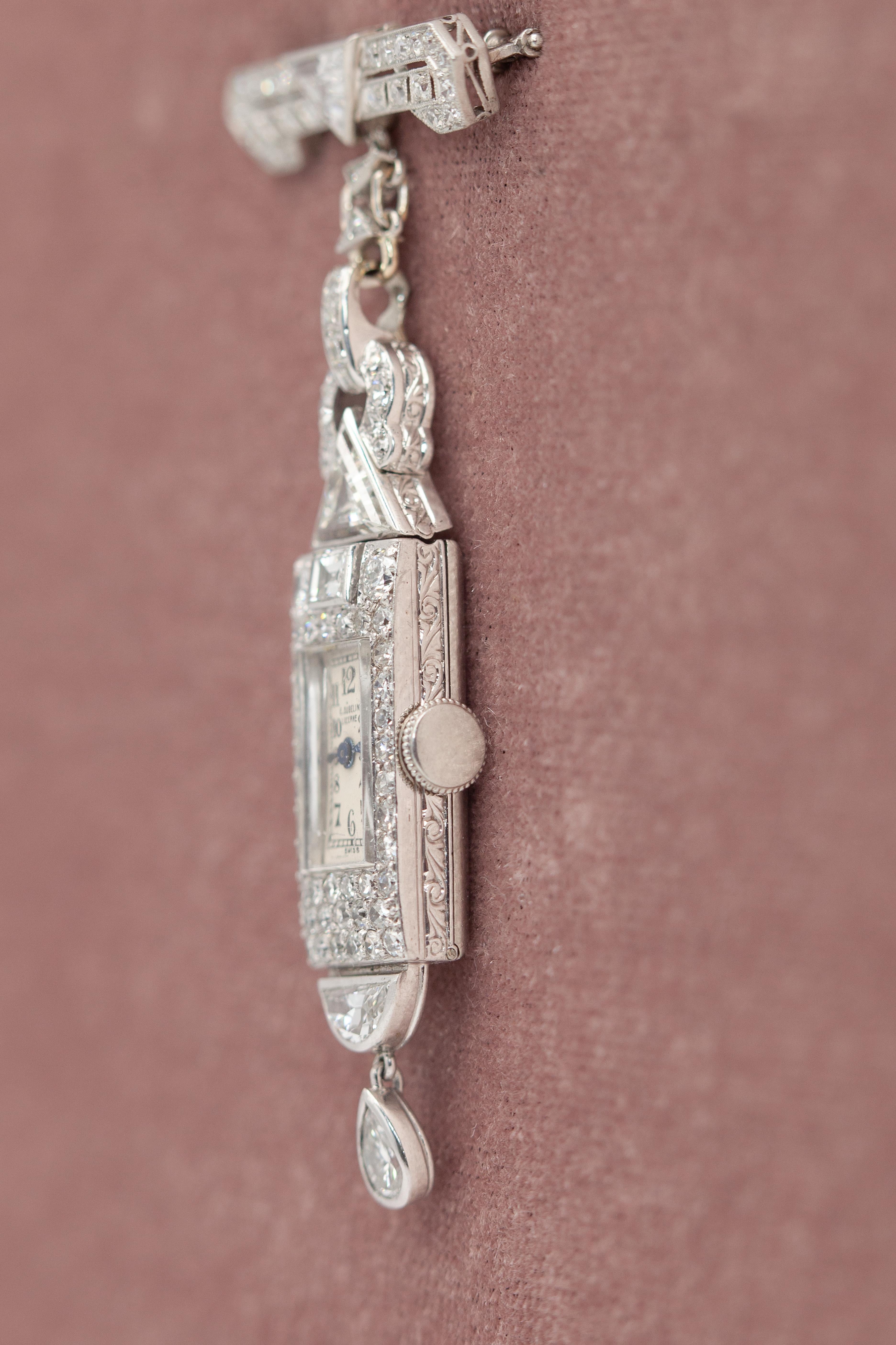 1920s Gubelin Platinum Diamond Lapel Watch 5