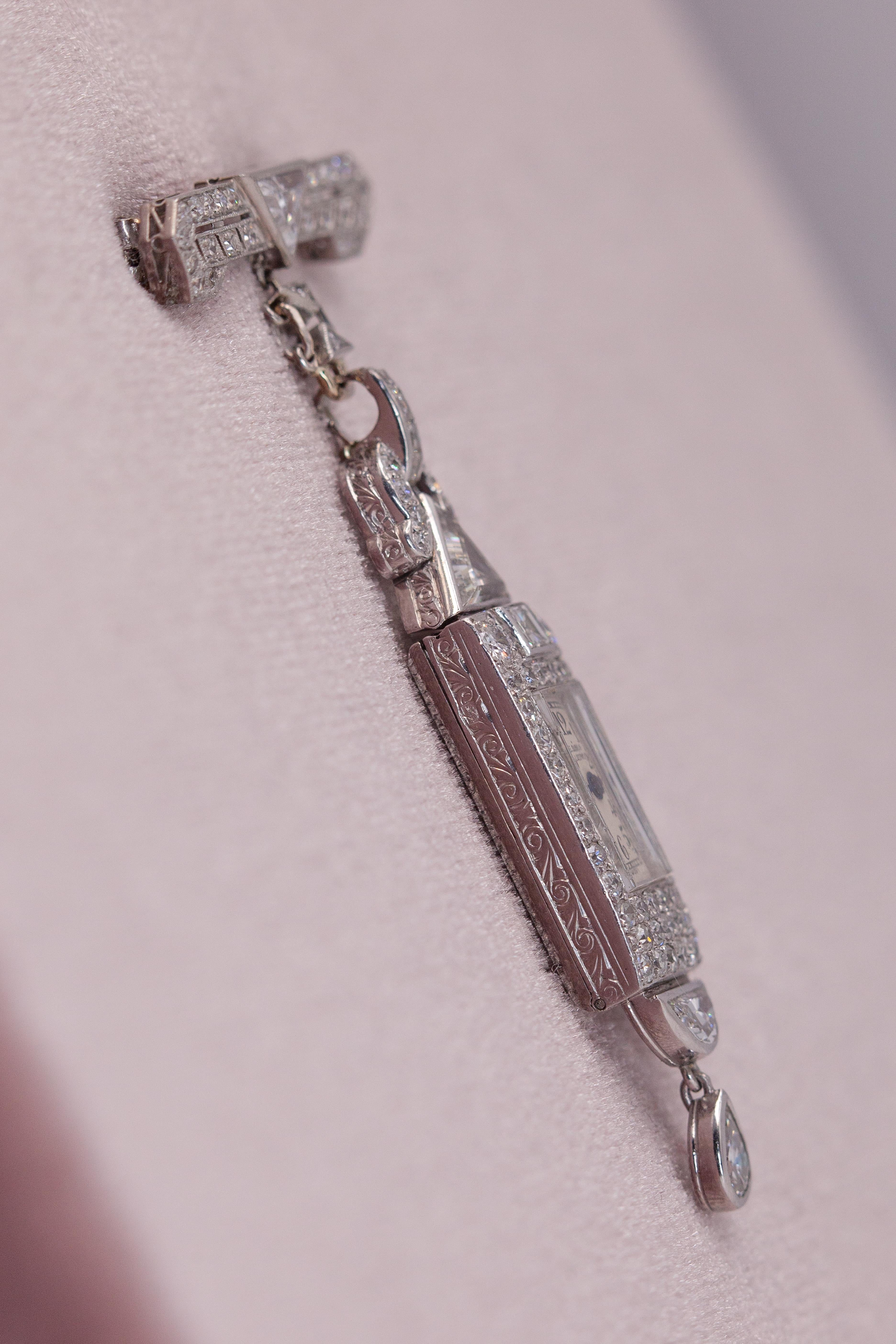 1920s Gubelin Platinum Diamond Lapel Watch 8
