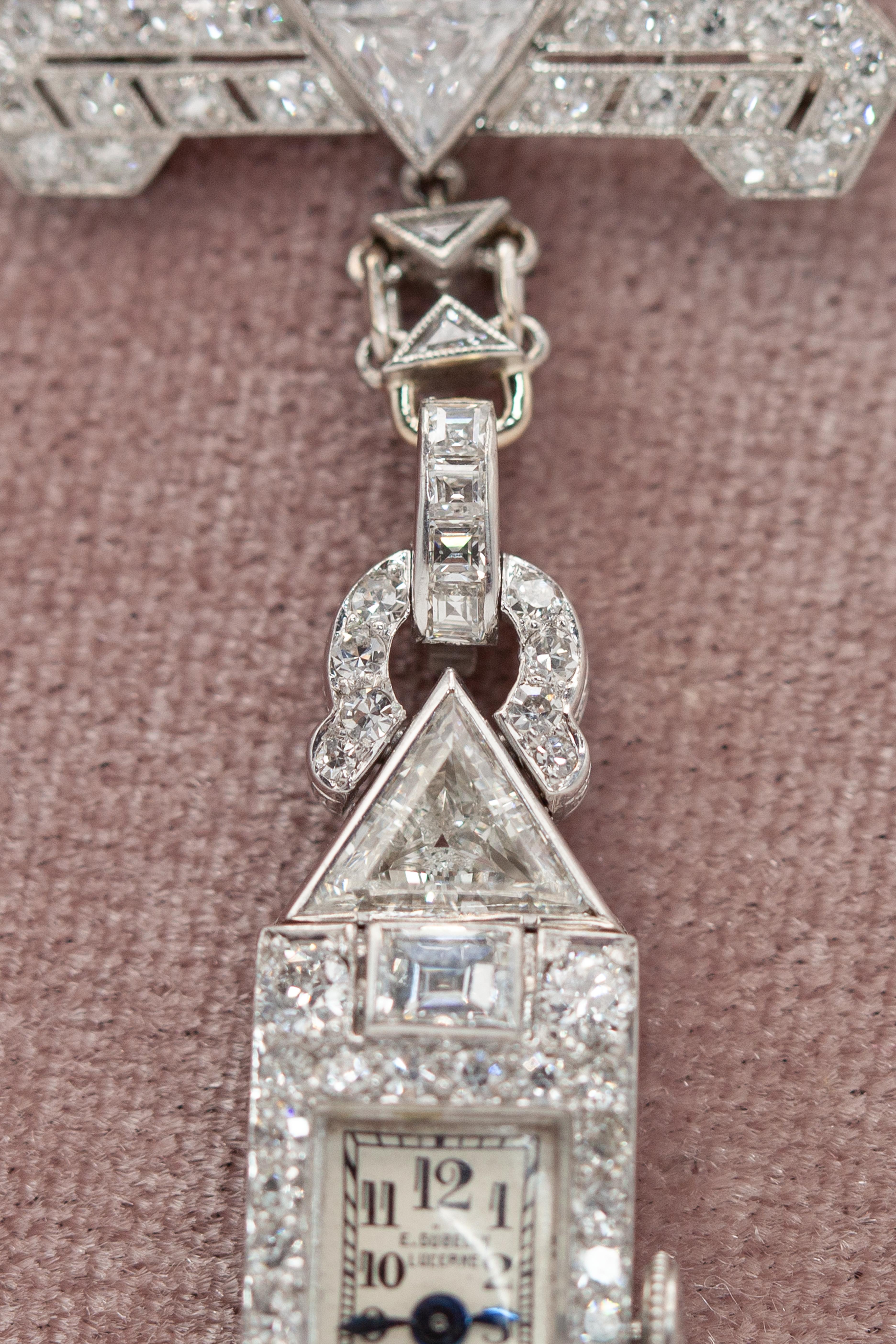 1920s Gubelin Platinum Diamond Lapel Watch 10