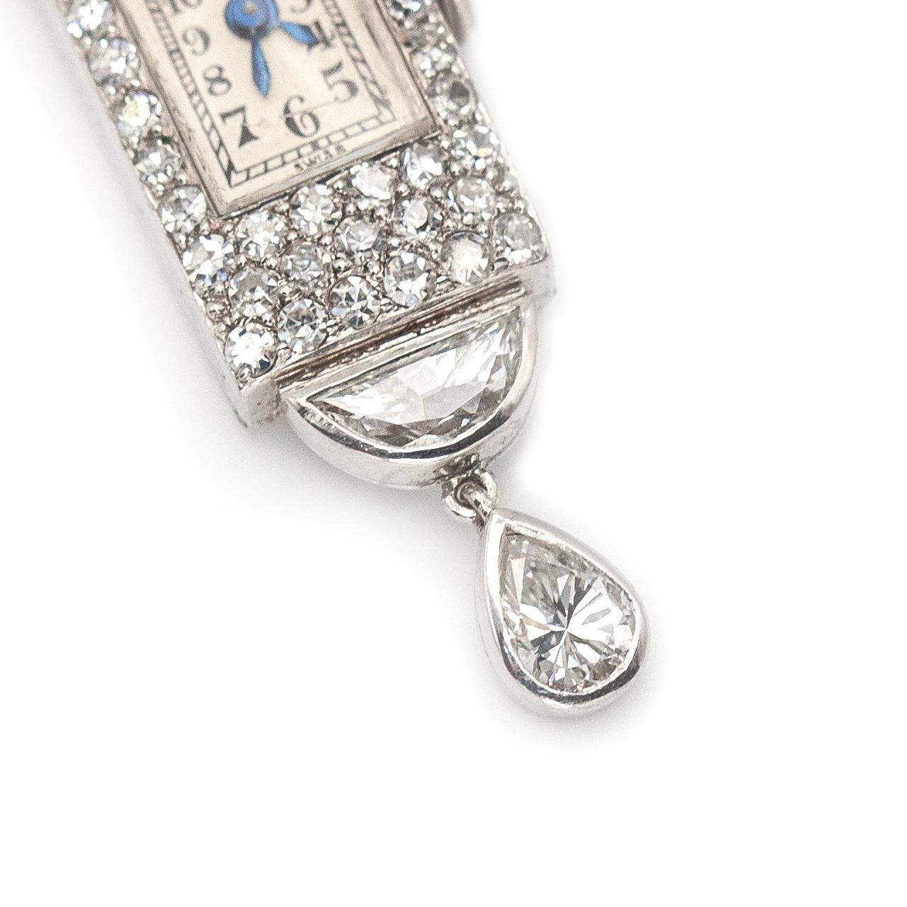 Old European Cut 1920s Gubelin Platinum Diamond Lapel Watch
