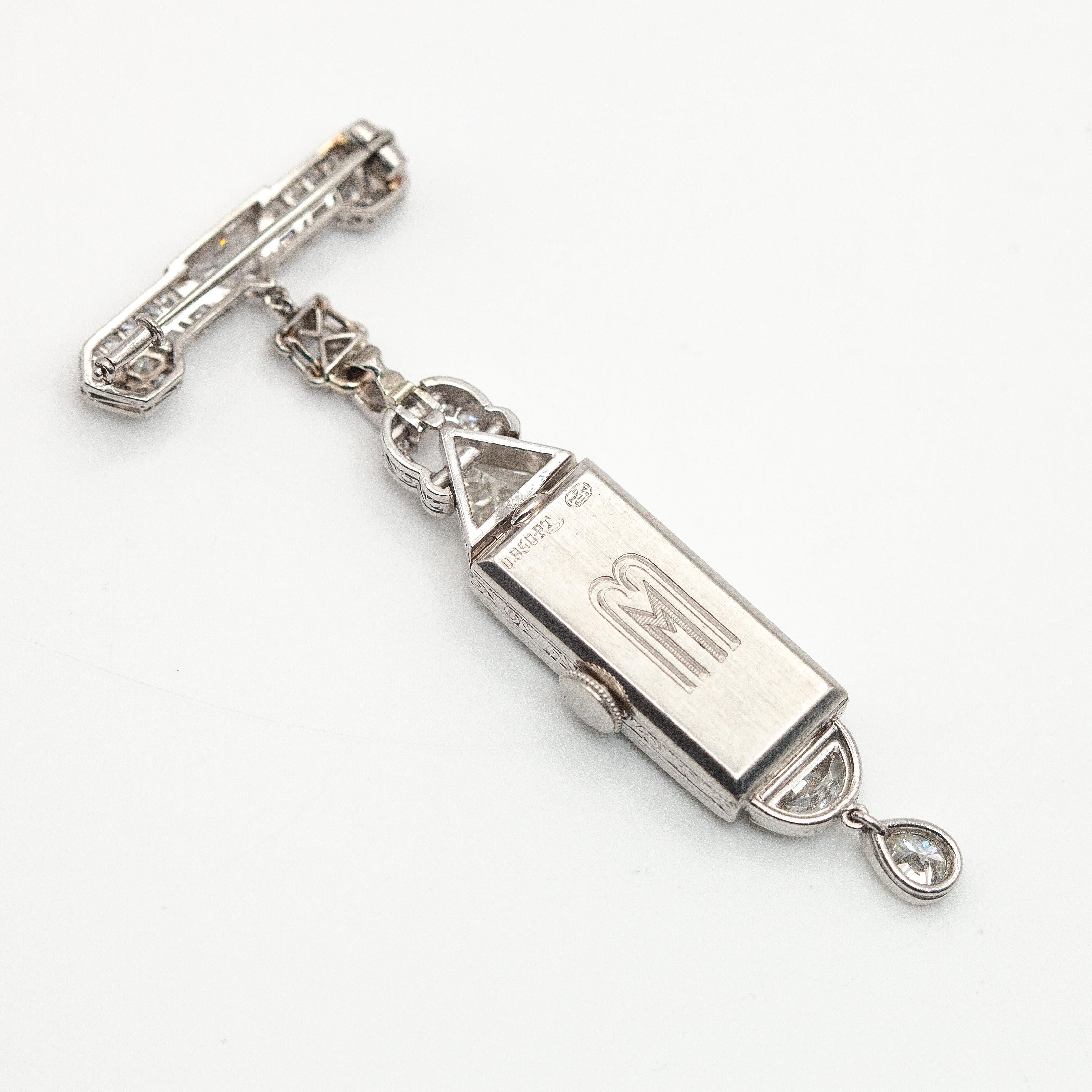 1920s Gubelin Platinum Diamond Lapel Watch 2