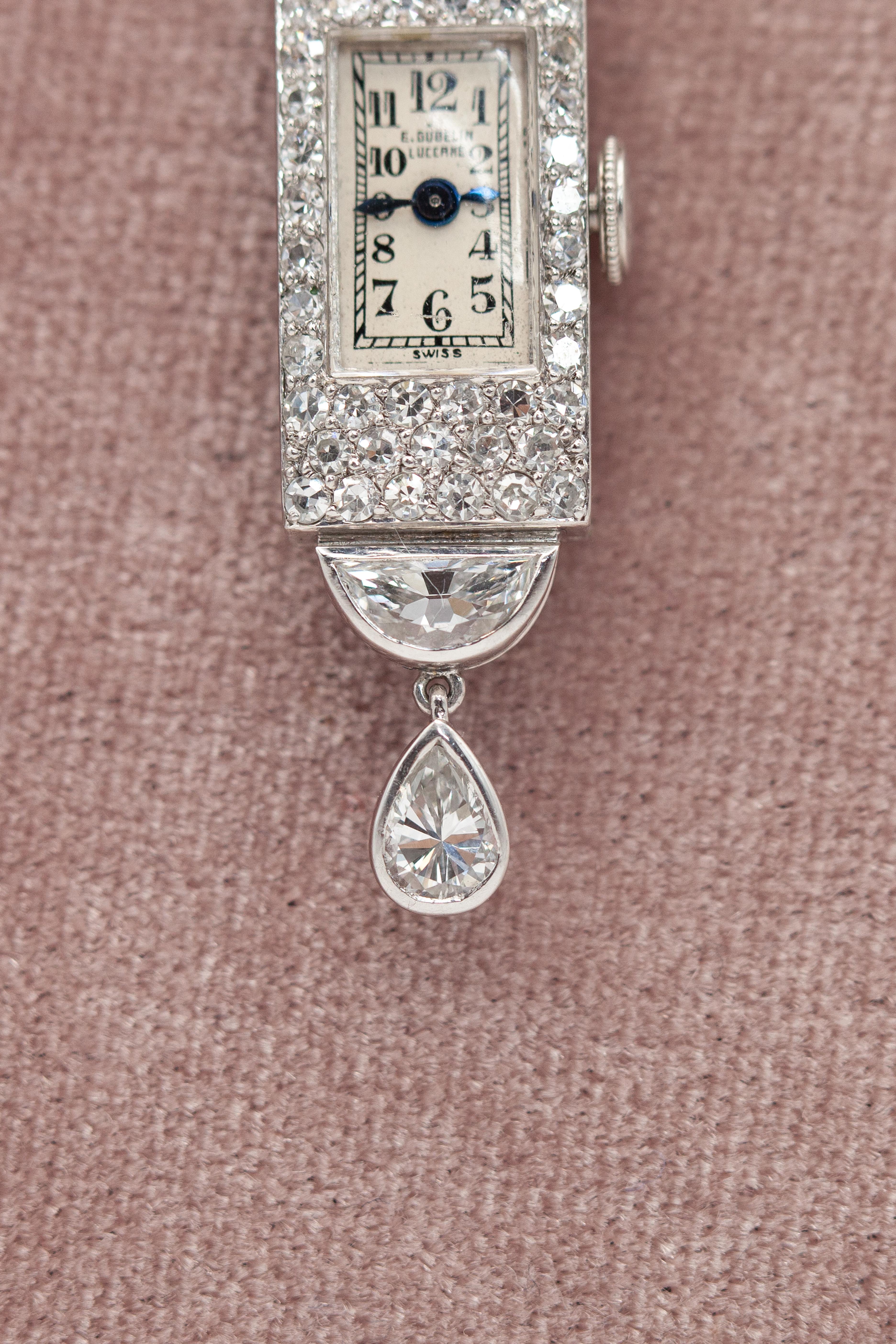 1920s Gubelin Platinum Diamond Lapel Watch 3