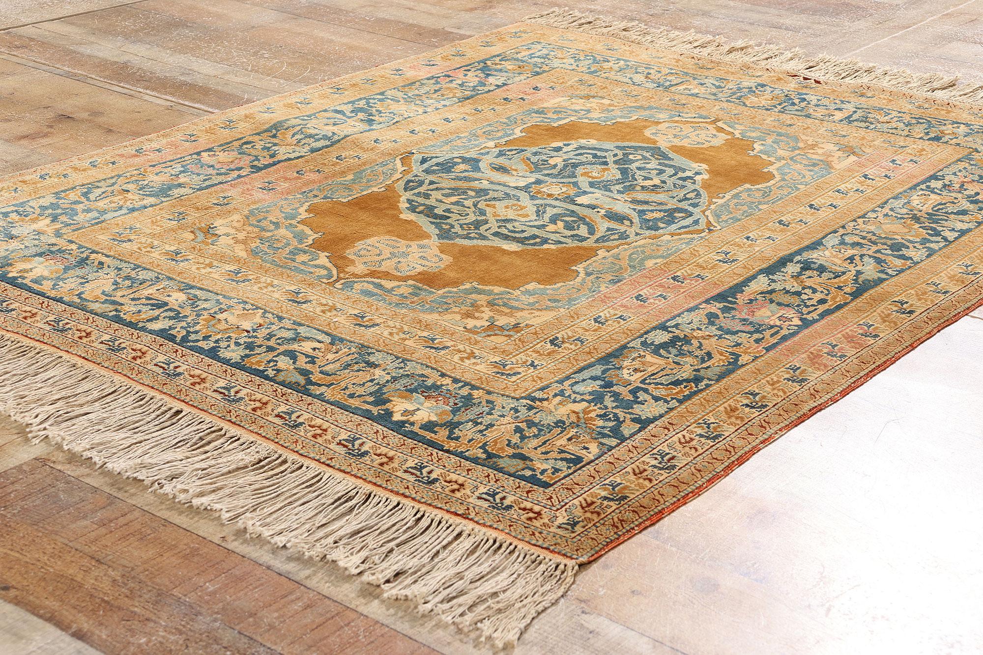 Coton Tapis persan ancien de Tabriz de style traditionnel Haji Jalili des années 1920 en vente