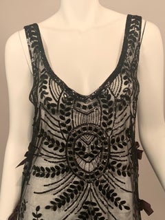 1920's Hand Beaded Black Net Tabard or Flapper Dress in Excellent Condition