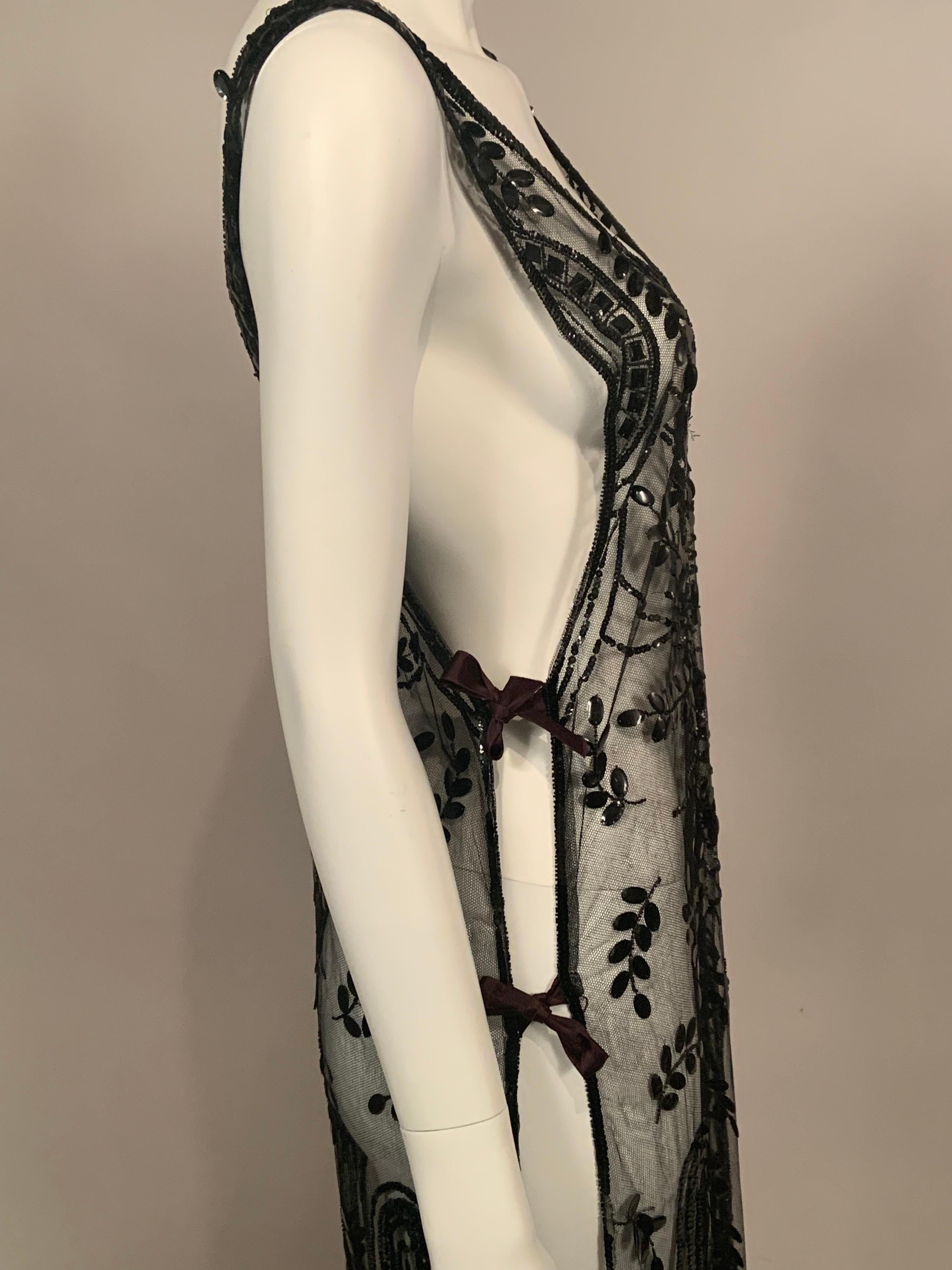 1920's Hand Beaded Black Net Tabard or Flapper Dress in Excellent Condition In Excellent Condition In New Hope, PA