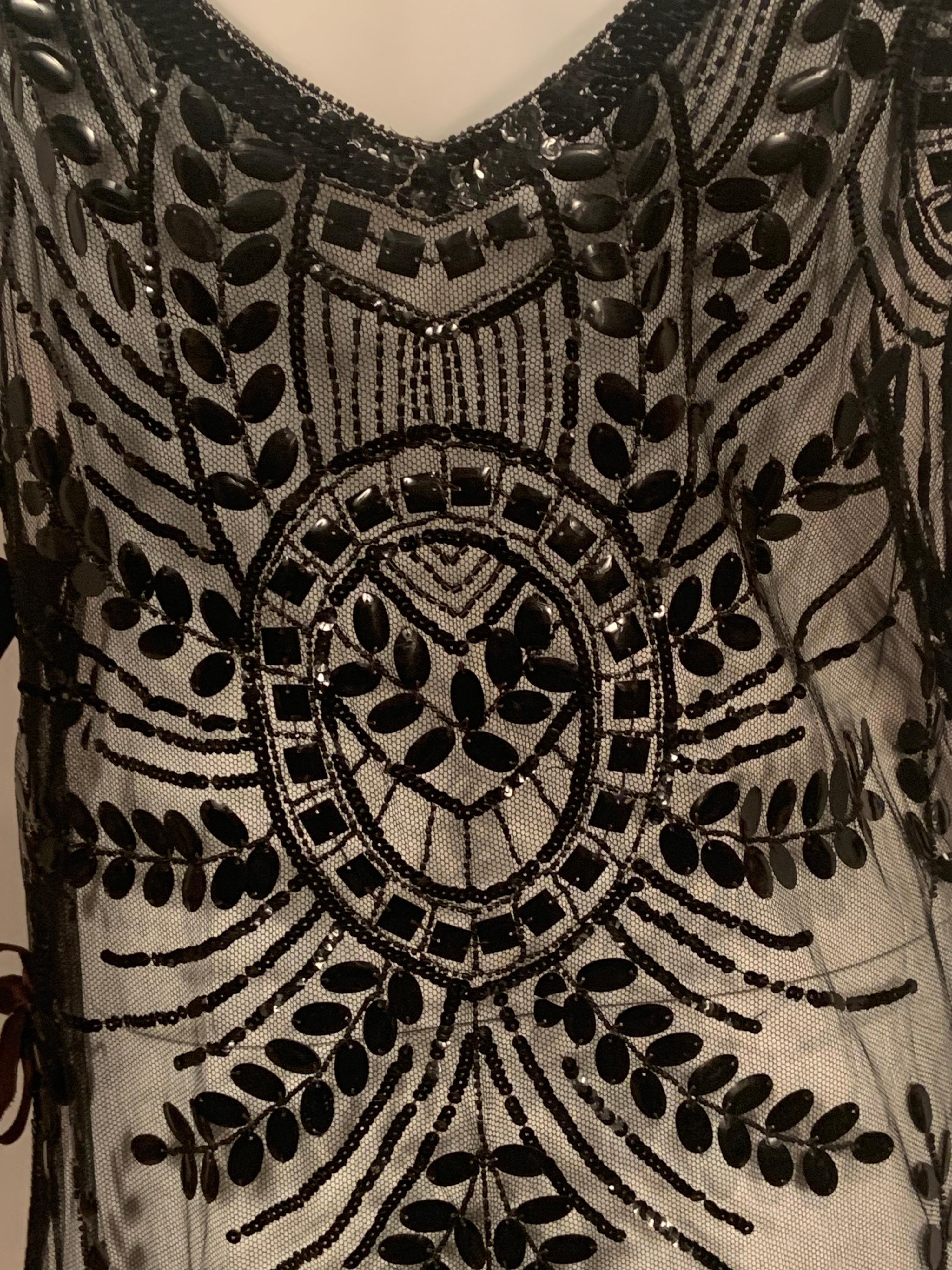 1920's Hand Beaded Black Net Tabard or Flapper Dress in Excellent Condition 1