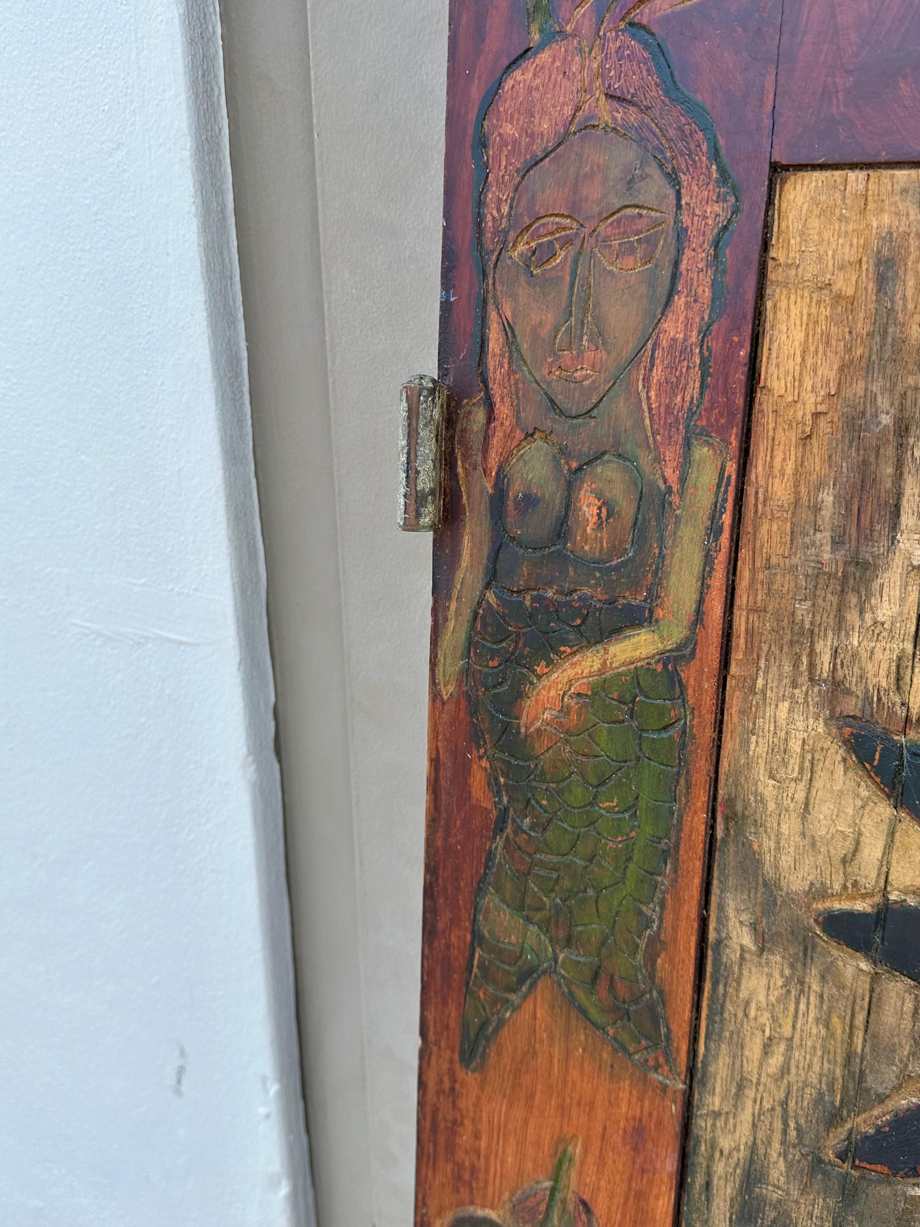 1920s Hand Carved Painted Folk Art Figurative Door For Sale 3