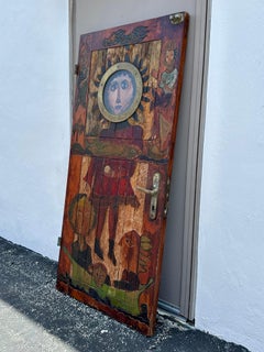 1920s Hand Carved Painted Folk Art Figurative Door